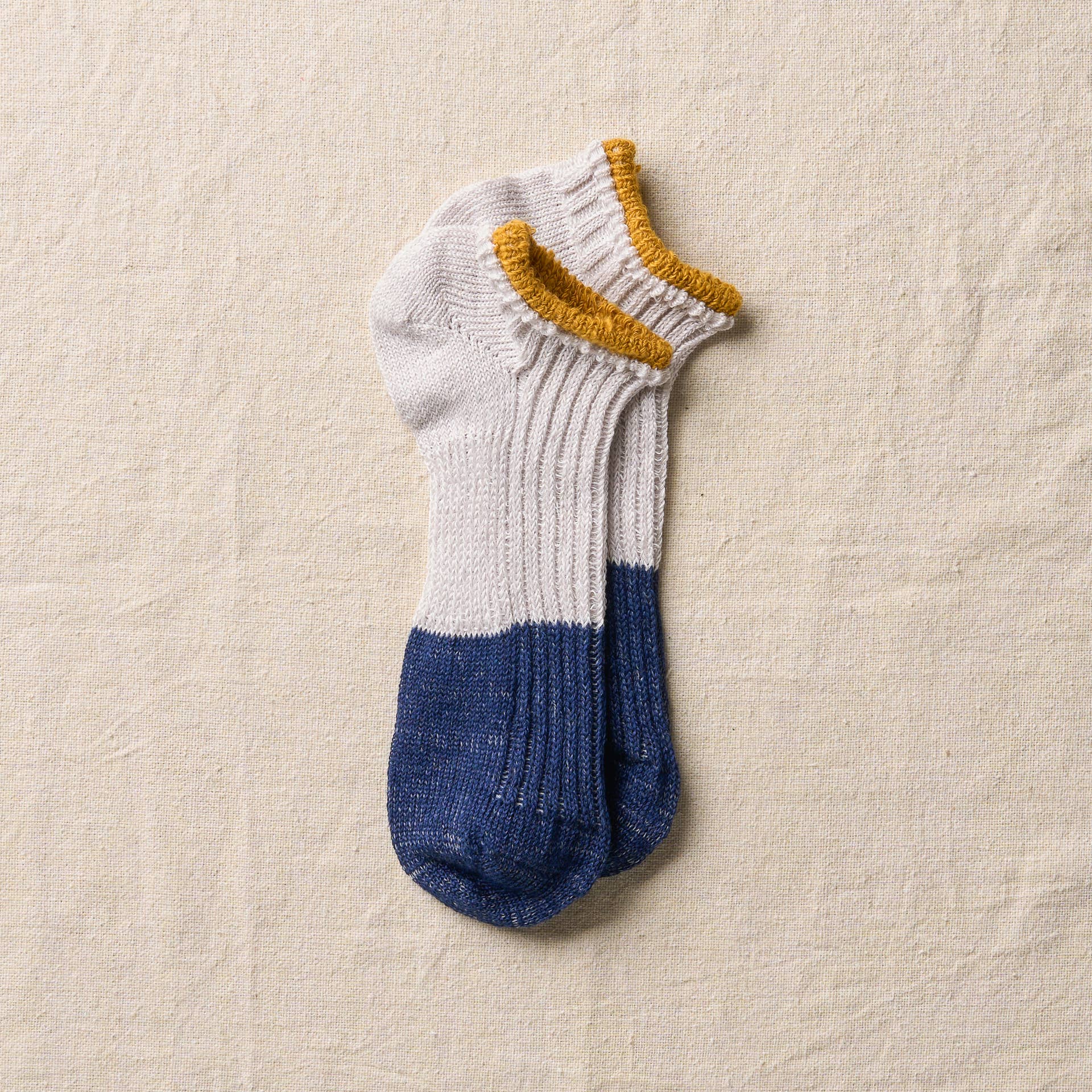 Linen Sneaker Socks - Gray/Blue/Yellow