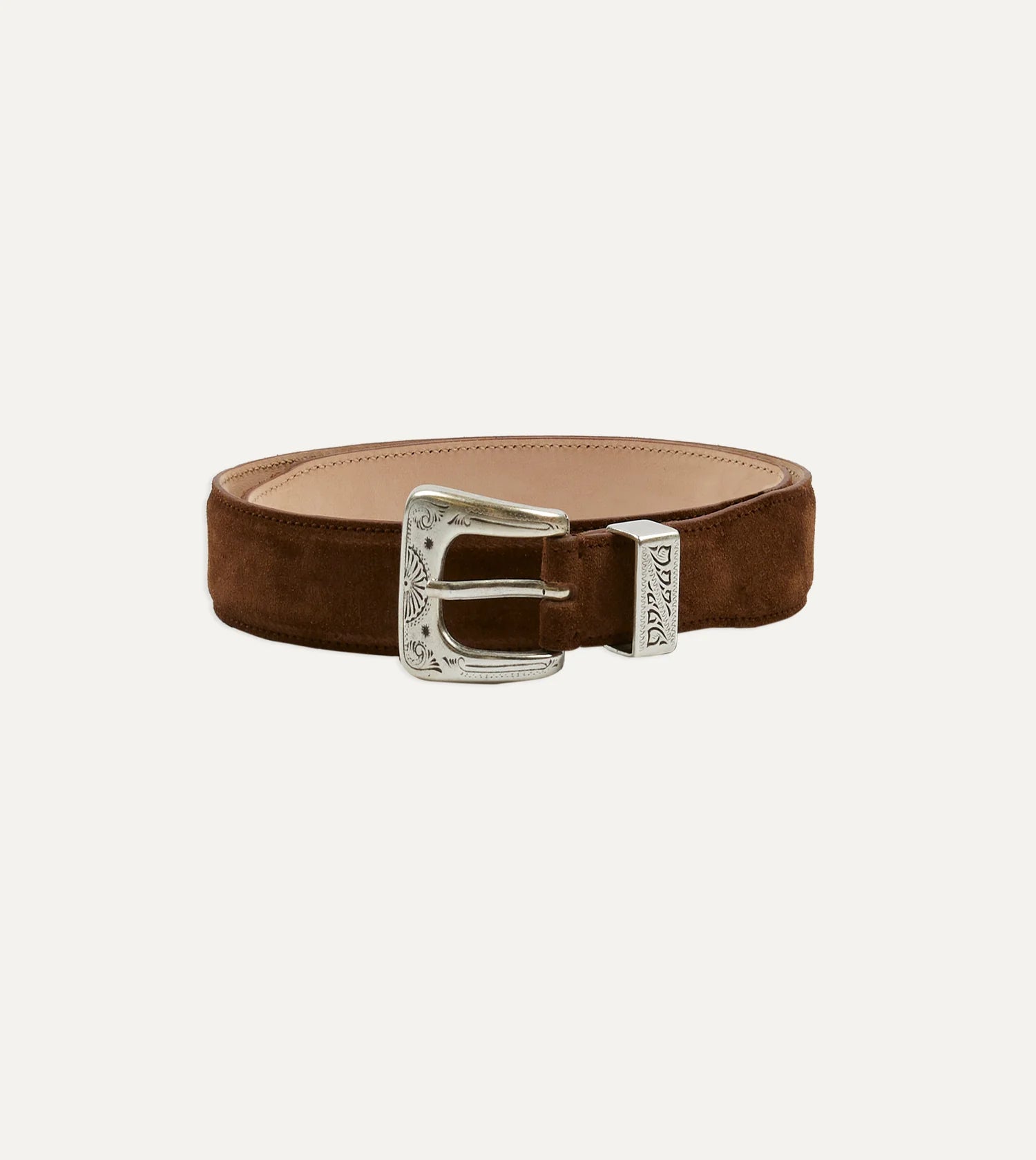 Drake's Suede Western Belt - Tobacco