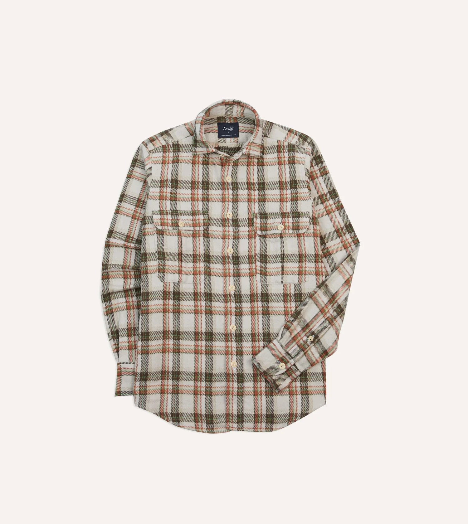 Drake's Check Cotton Work Shirt - Ecru/Clay/Green – Old House