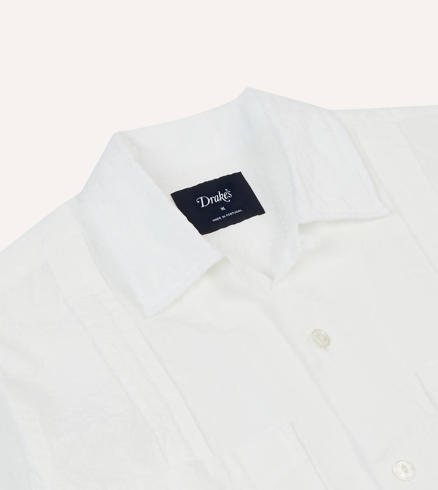 Cotton-Linen Seersucker Cuban Short Sleeve Shirt - White