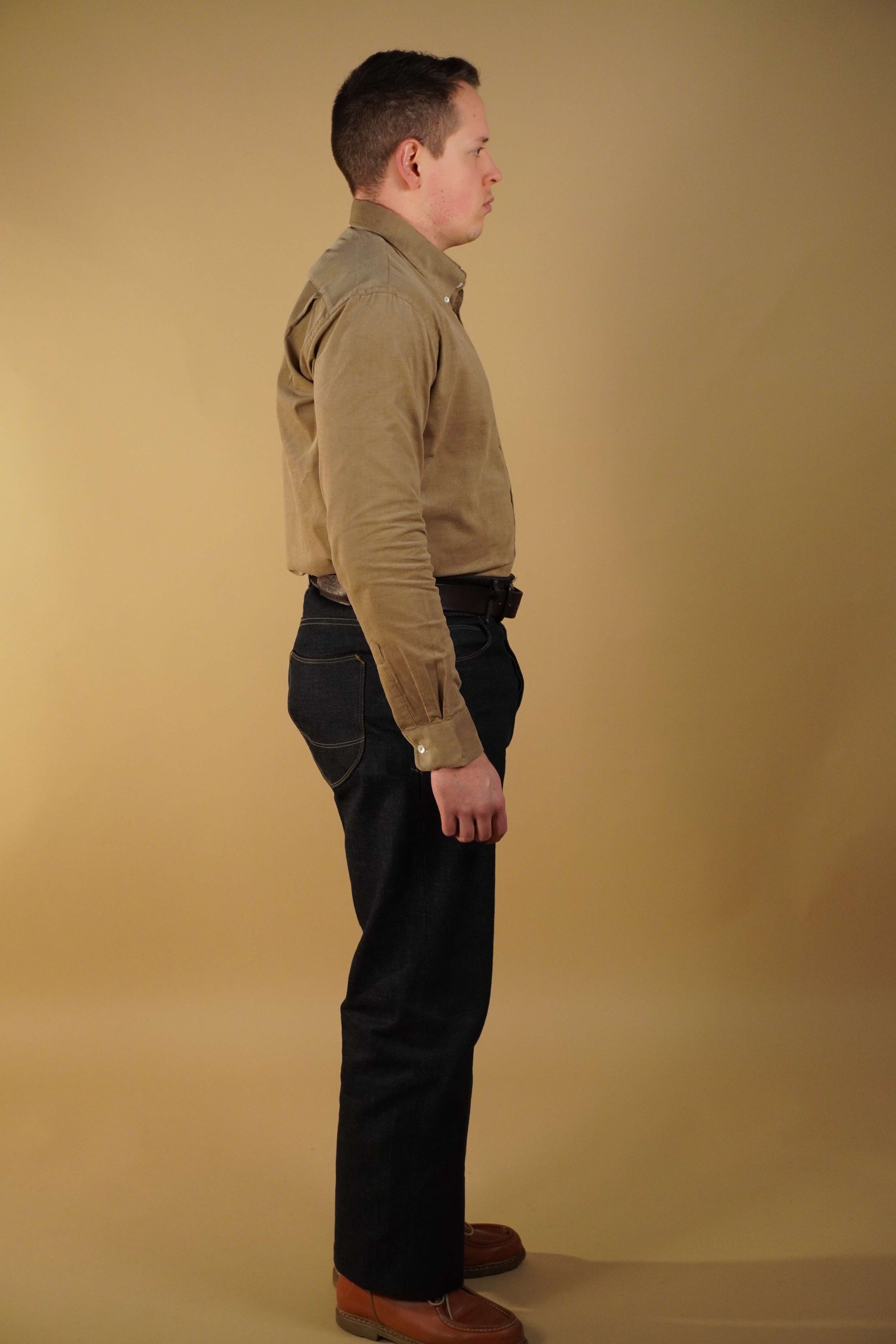 Cotton Needlecord Button Down Shirt - Beige