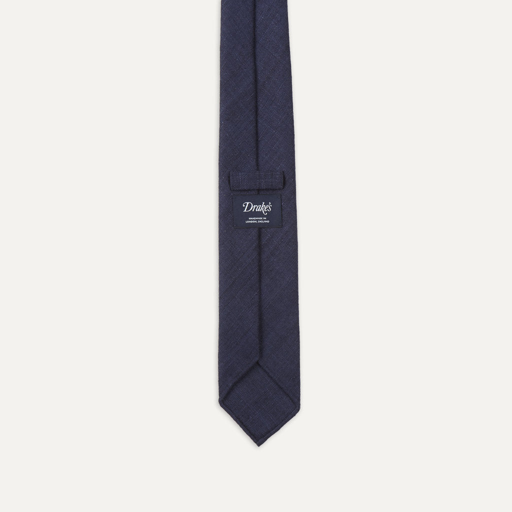 Silk Tussah Handrolled Tie; Navy