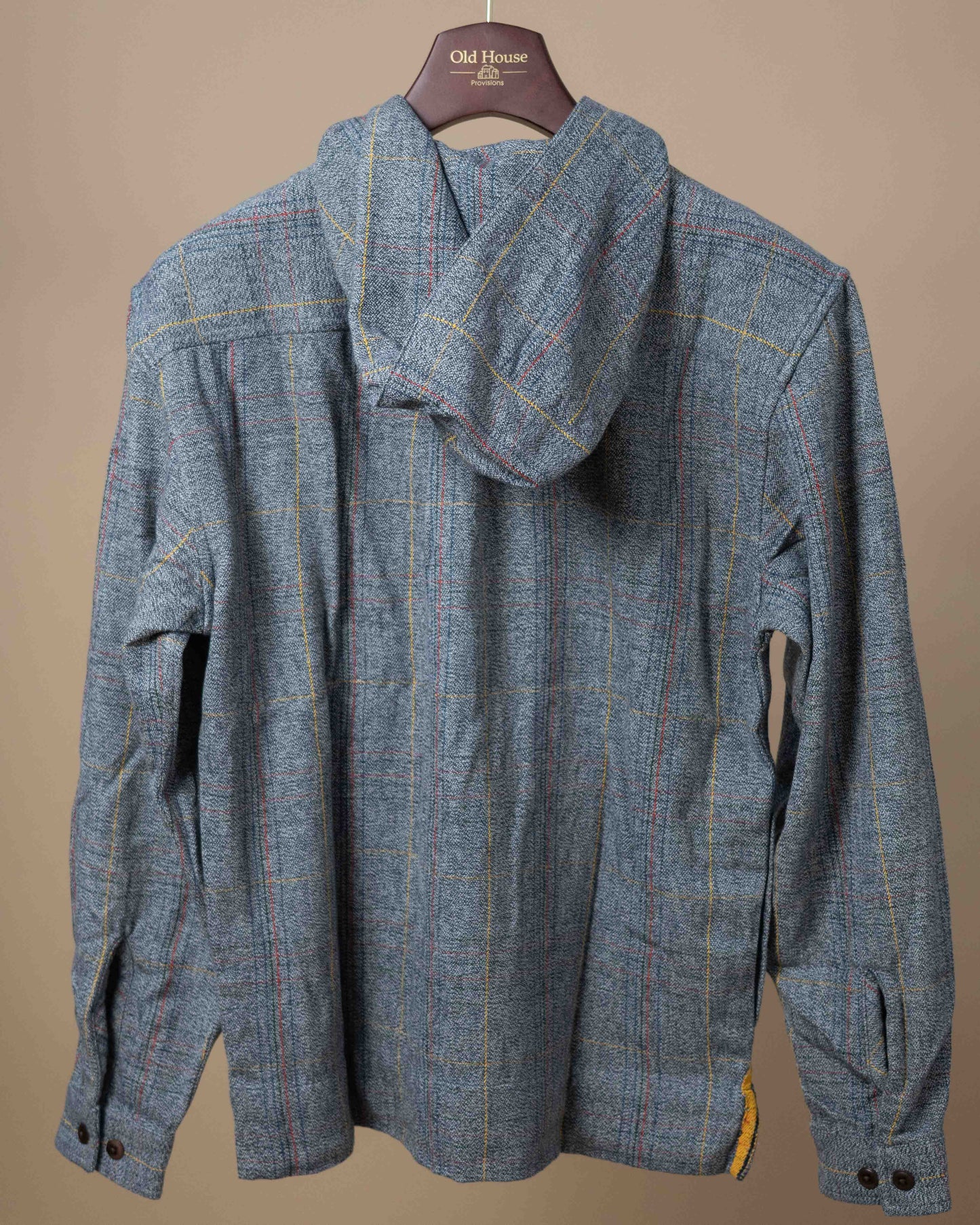Hooded Half Placket Shirt - Gray 2-ply Flecked Twill