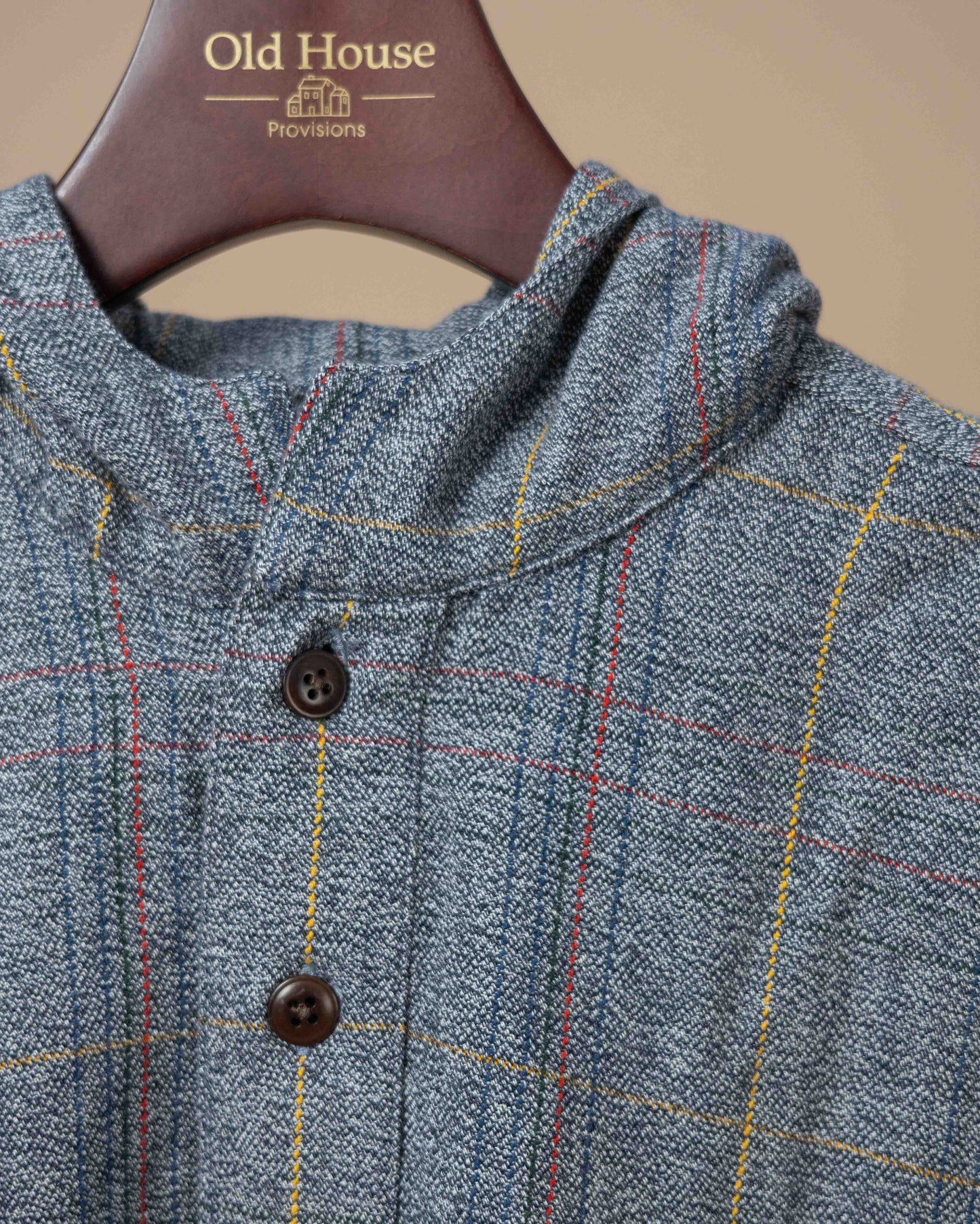 Hooded Half Placket Shirt - Gray 2-ply Flecked Twill