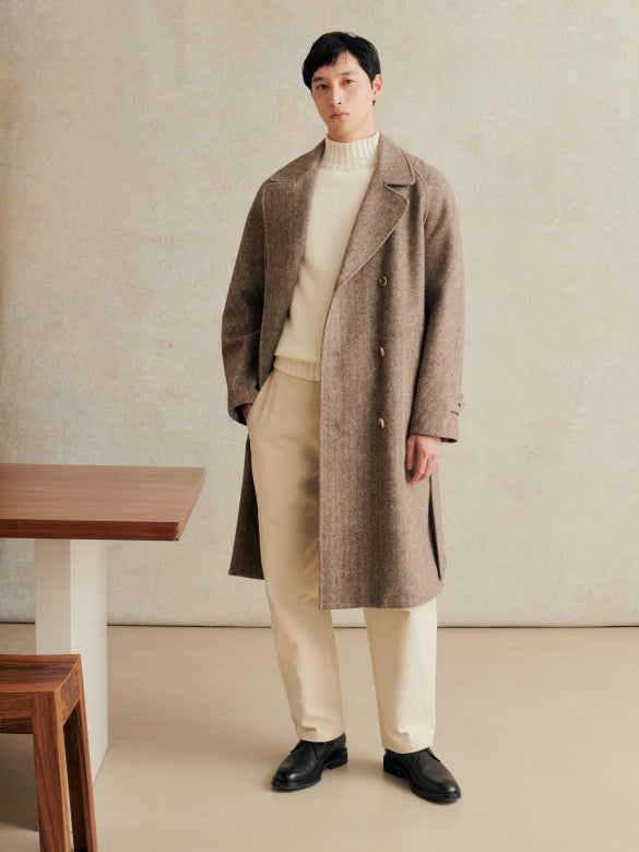 Grandad Coat - Herringbone Undyed Wool