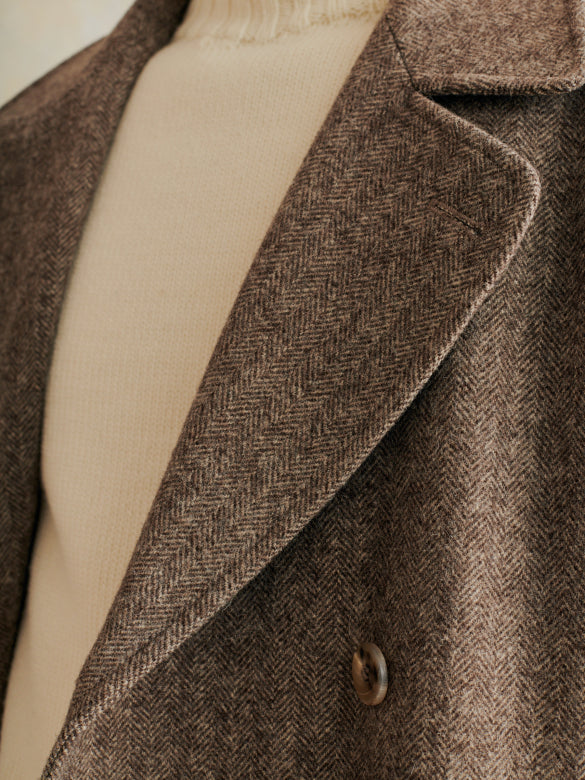 Grandad Coat - Herringbone Undyed Wool