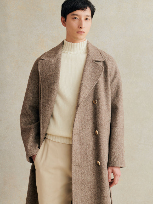 Grandad Coat - Herringbone Undyed Wool
