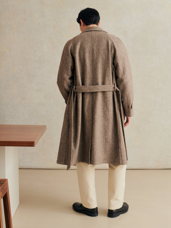 Grandad Coat - Herringbone Undyed Wool