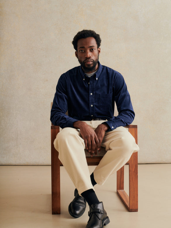 Cotton Needlecord Button Down Shirt - Navy