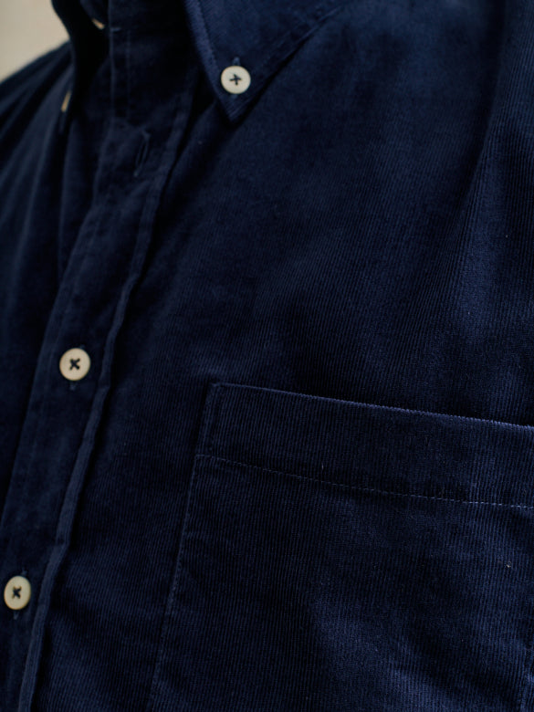 Cotton Needlecord Button Down Shirt - Navy