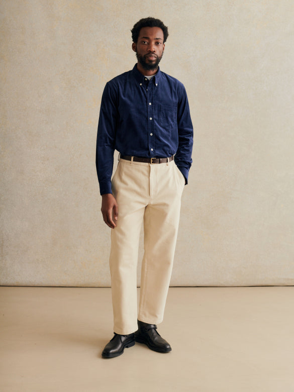 Cotton Needlecord Button Down Shirt - Navy