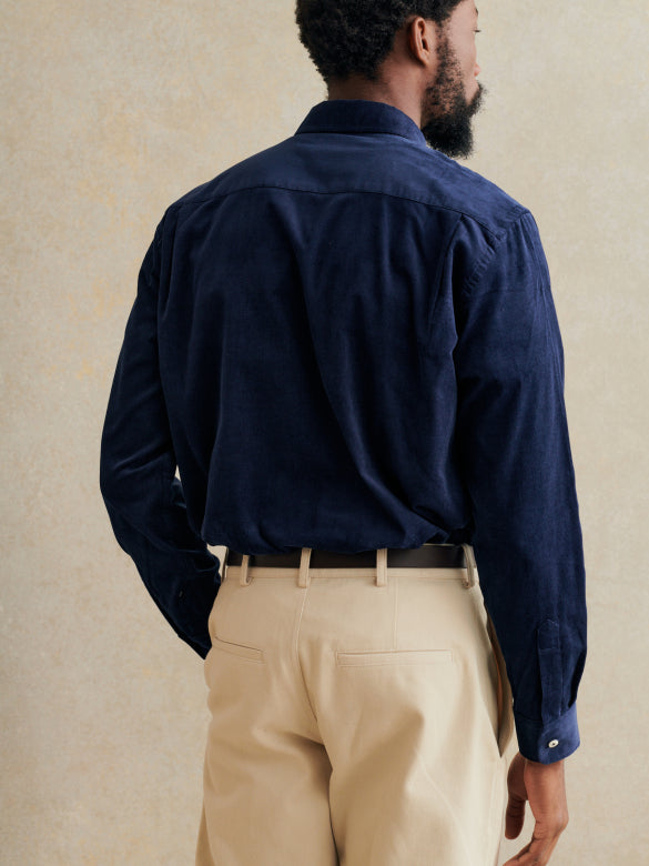 Cotton Needlecord Button Down Shirt - Navy