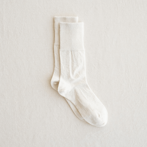 Baby Alpaca Fine Gauge Socks by Yahae, soft and cozy woolen clothing with ribbed cuffs and fine knitting detail.
