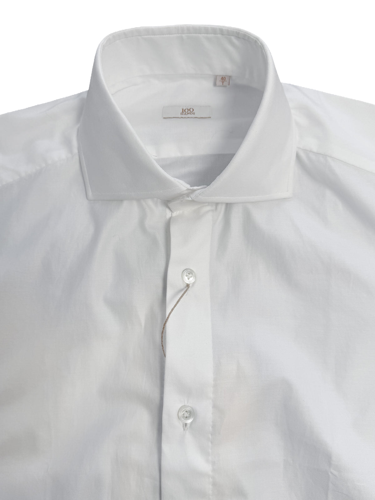 100Hands Gold Line white twill dress shirt with a crisp collar and long sleeves
