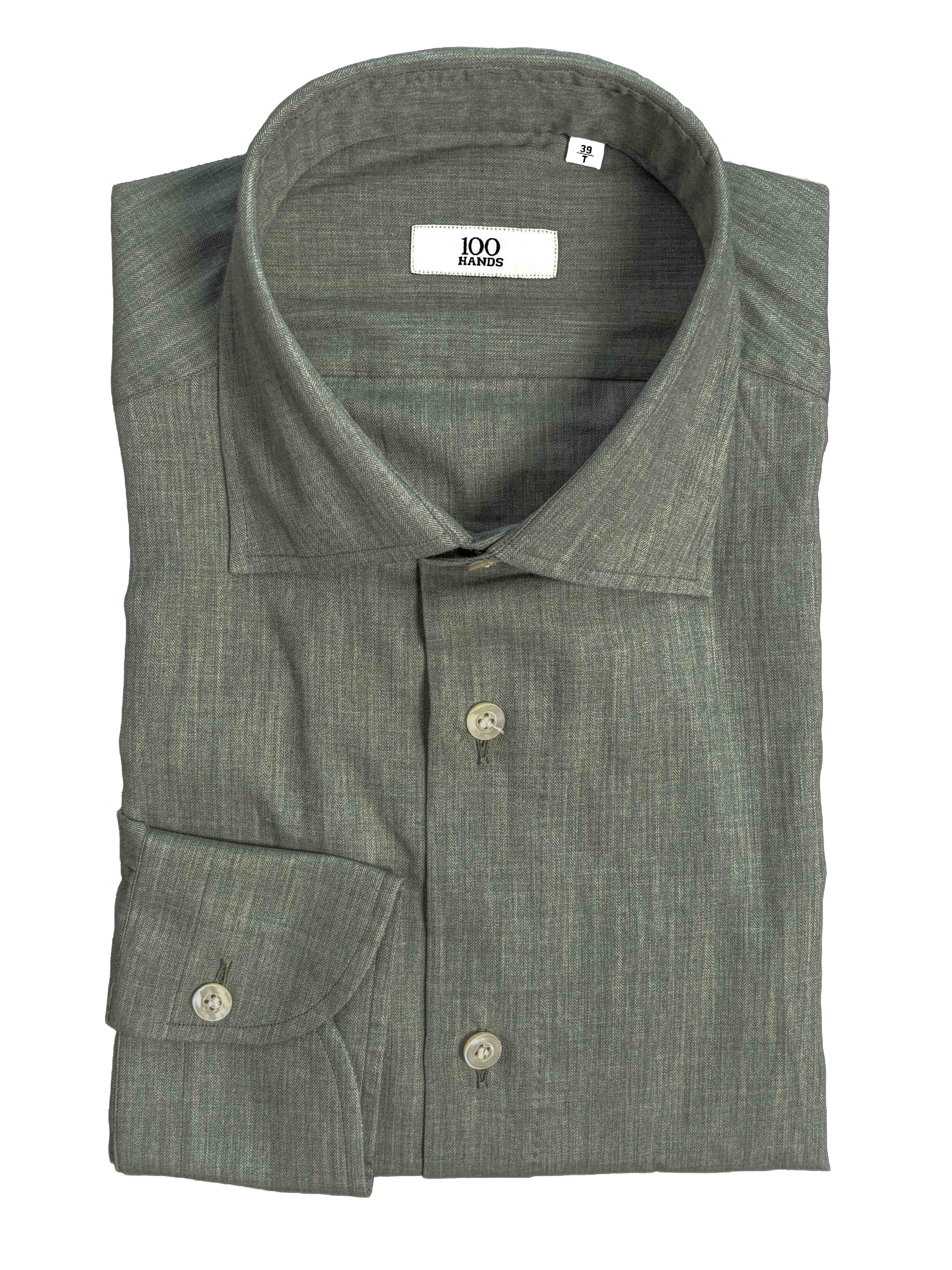 Micro Herringbone Shirt - Sage Green
