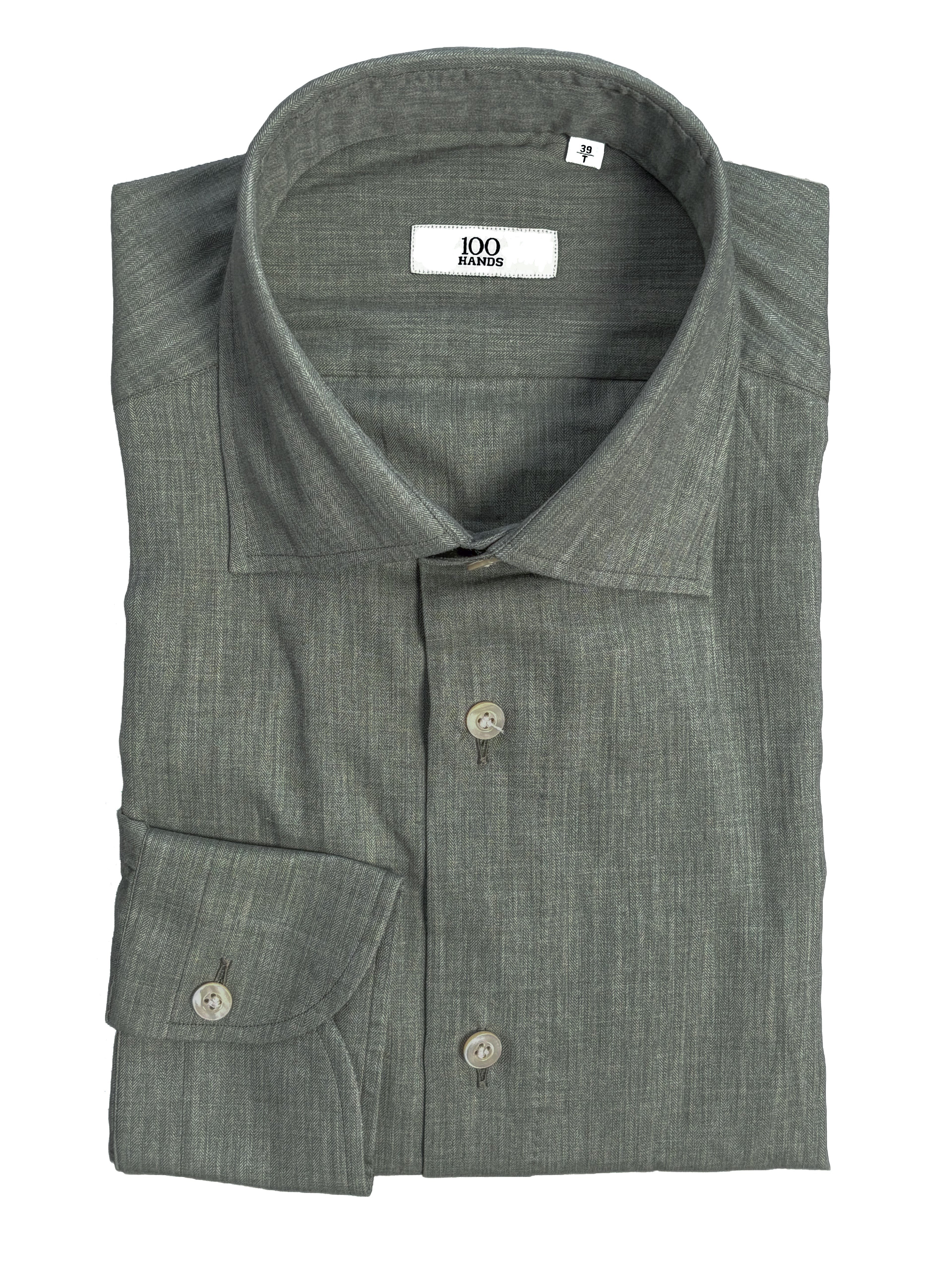 Micro Herringbone Shirt - Sage Green
