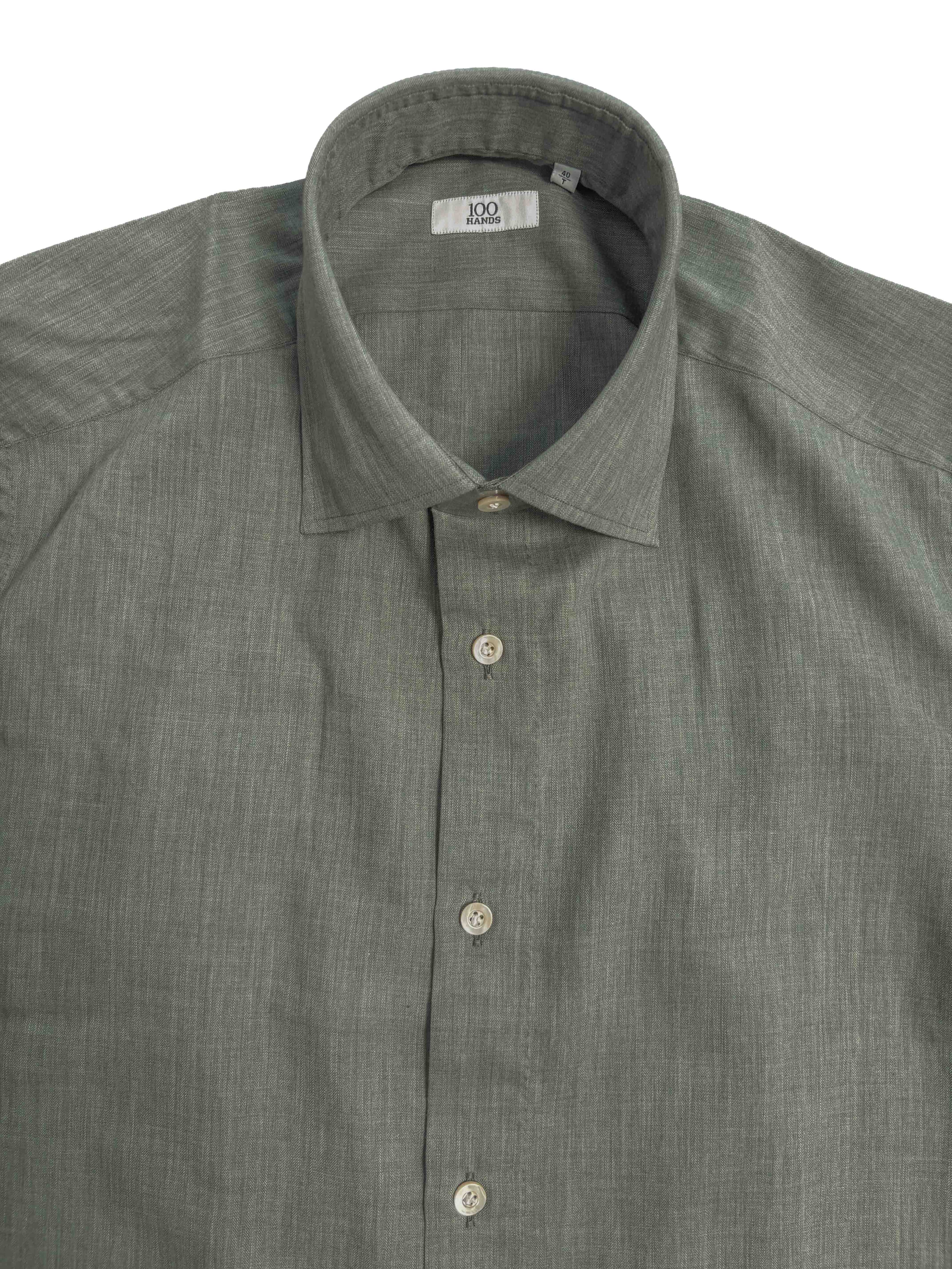Micro Herringbone Shirt - Sage Green