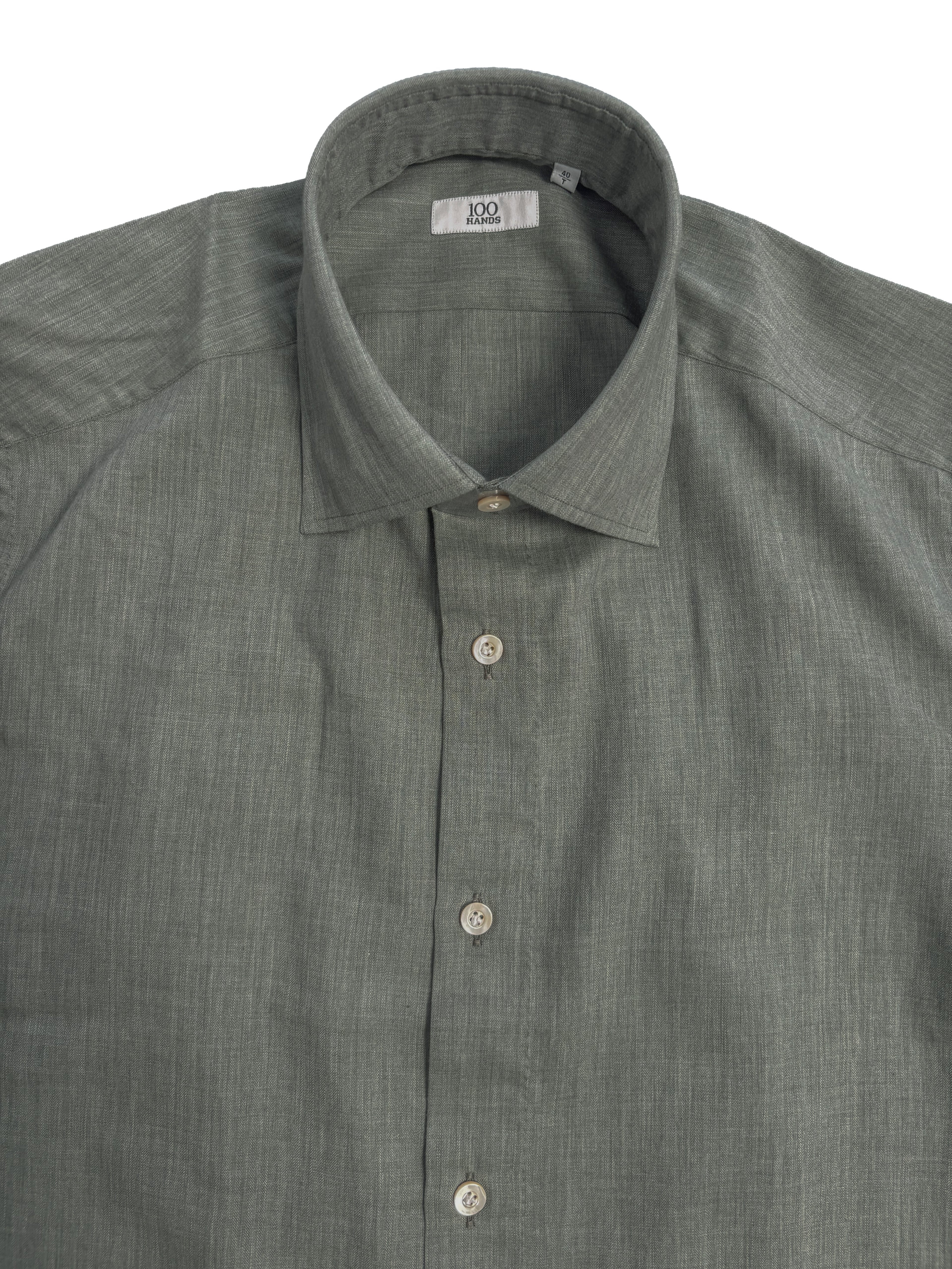 Micro Herringbone Shirt - Sage Green