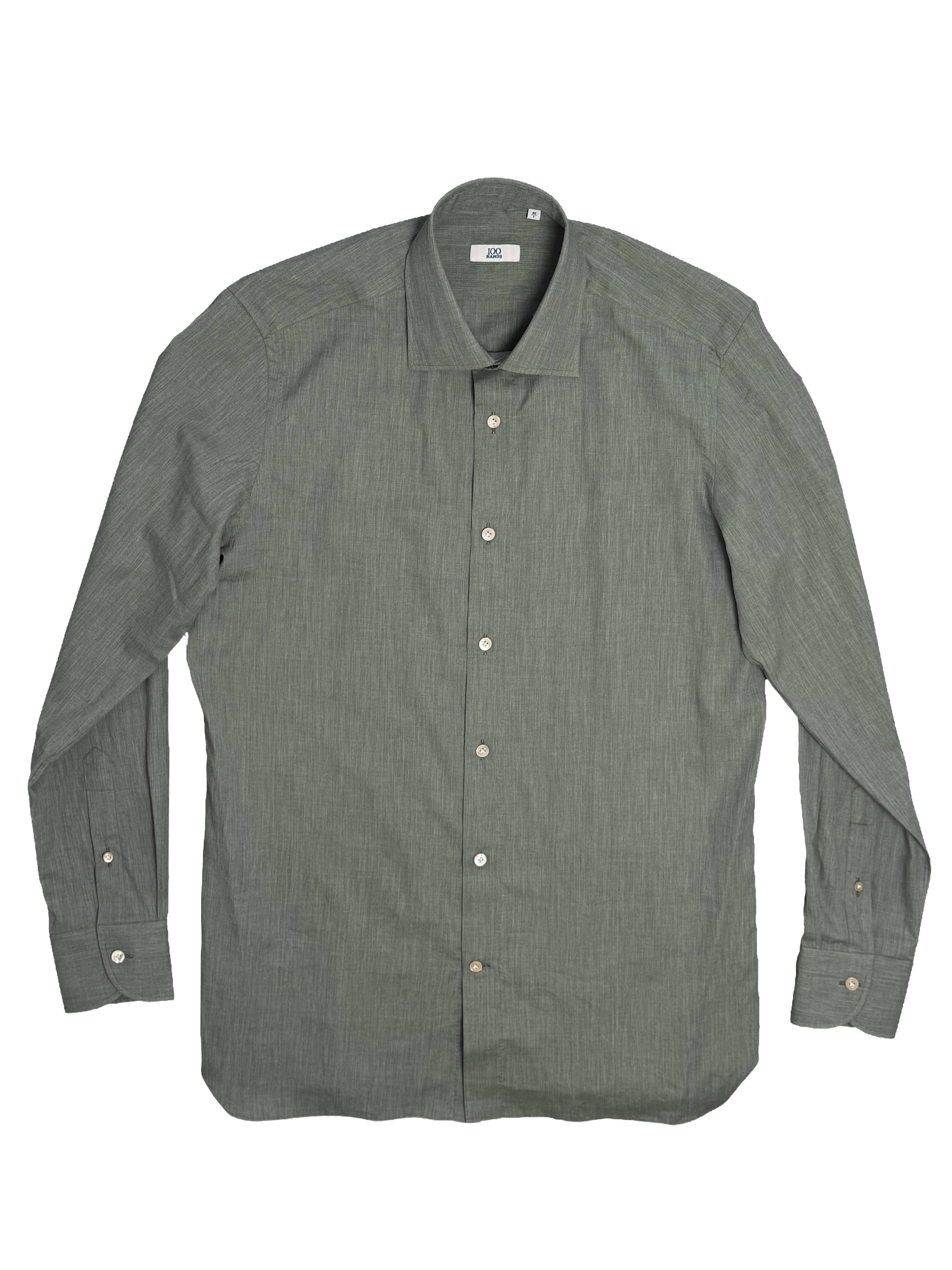 Micro Herringbone Shirt - Sage Green