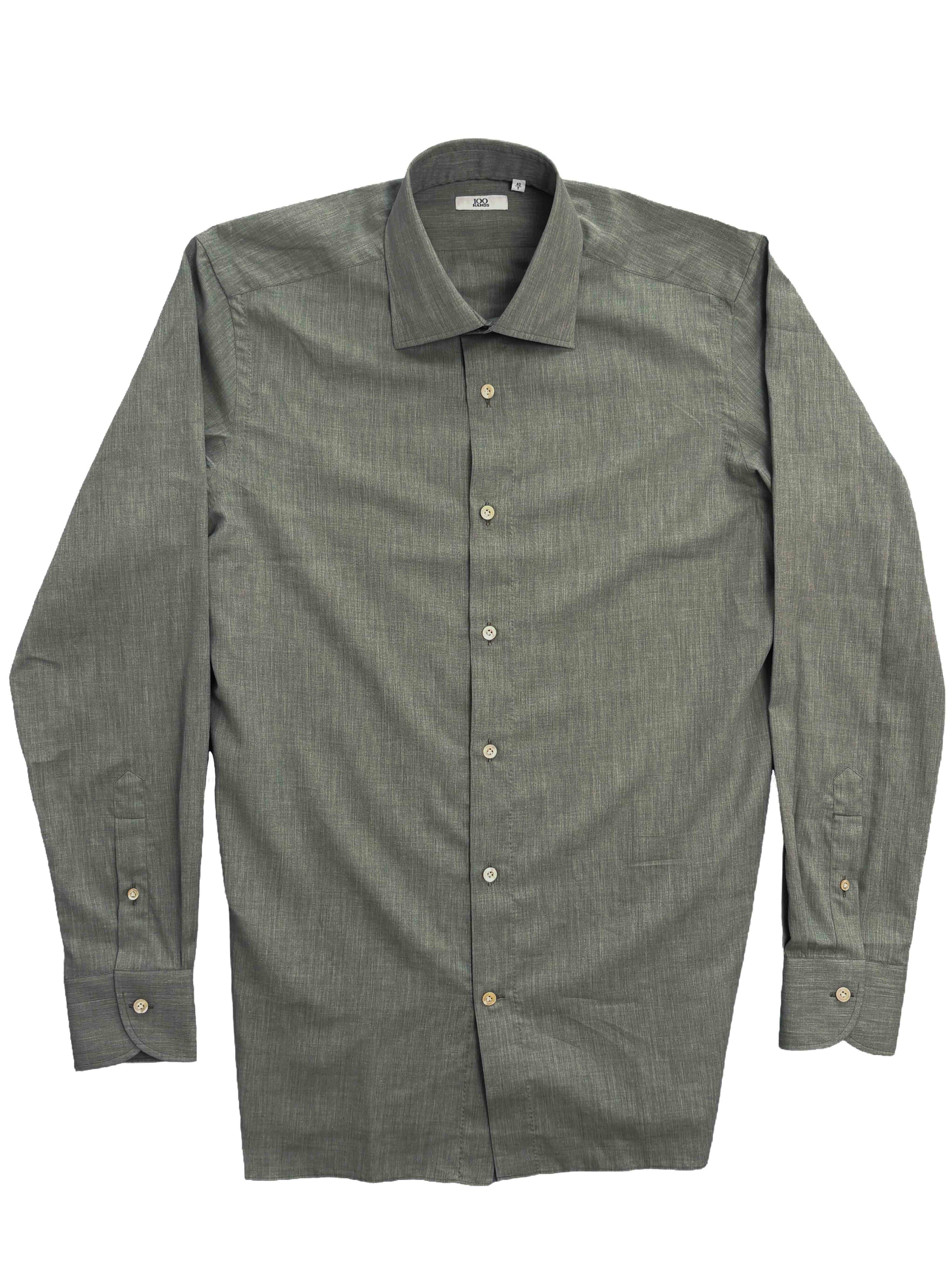 Micro Herringbone Shirt - Sage Green