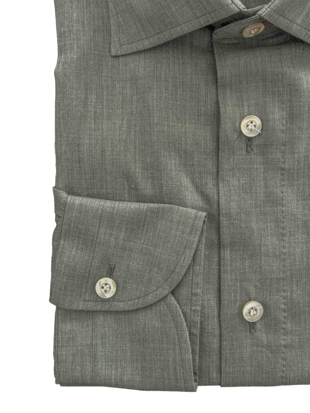 Micro Herringbone Shirt - Sage Green