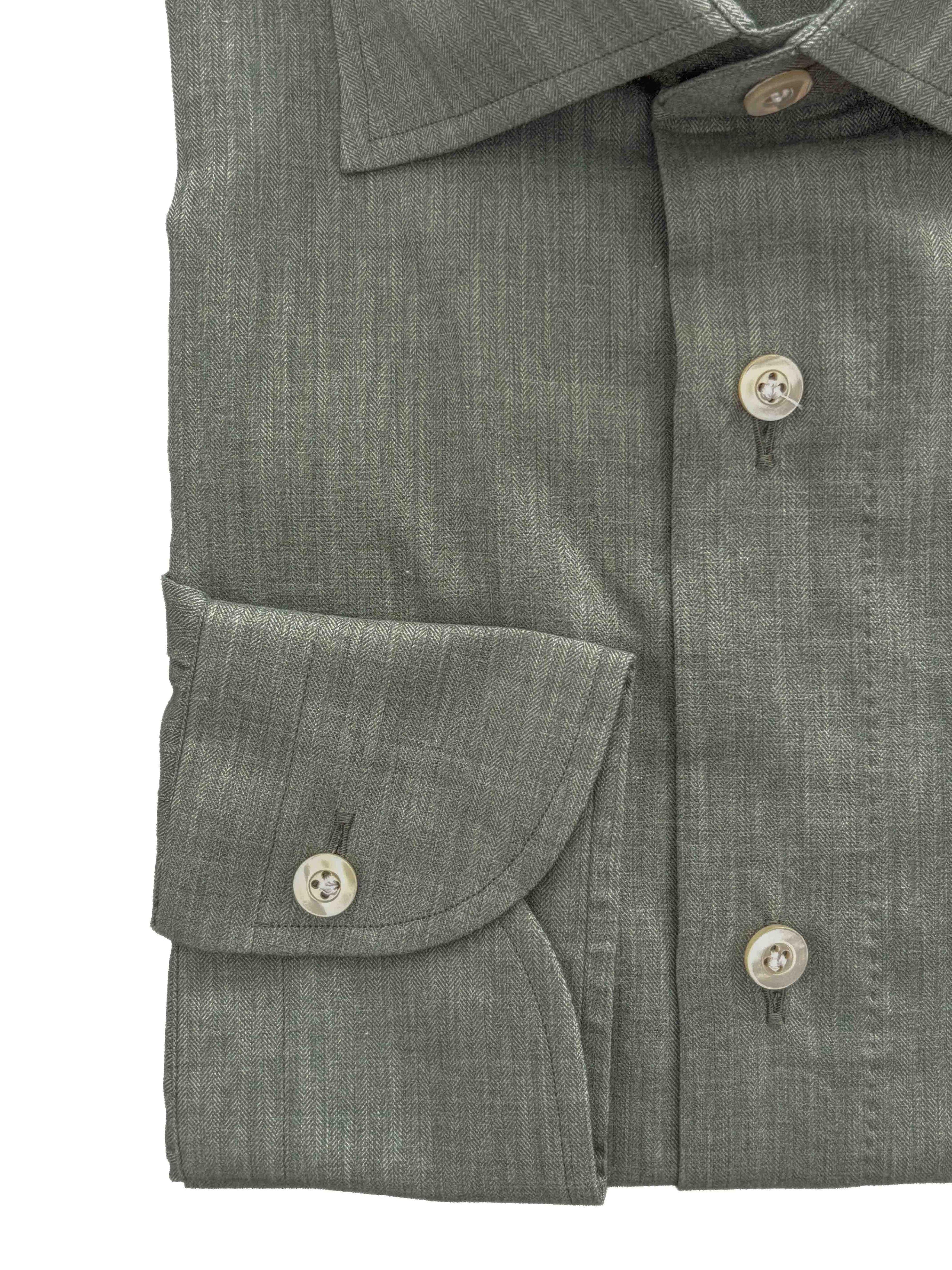 Micro Herringbone Shirt - Sage Green