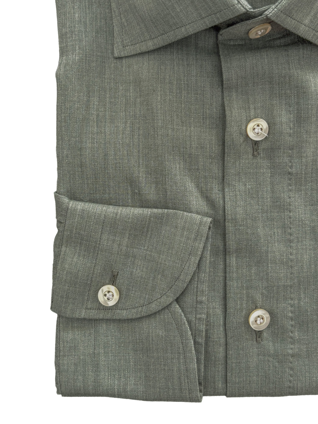 Micro Herringbone Shirt - Sage Green