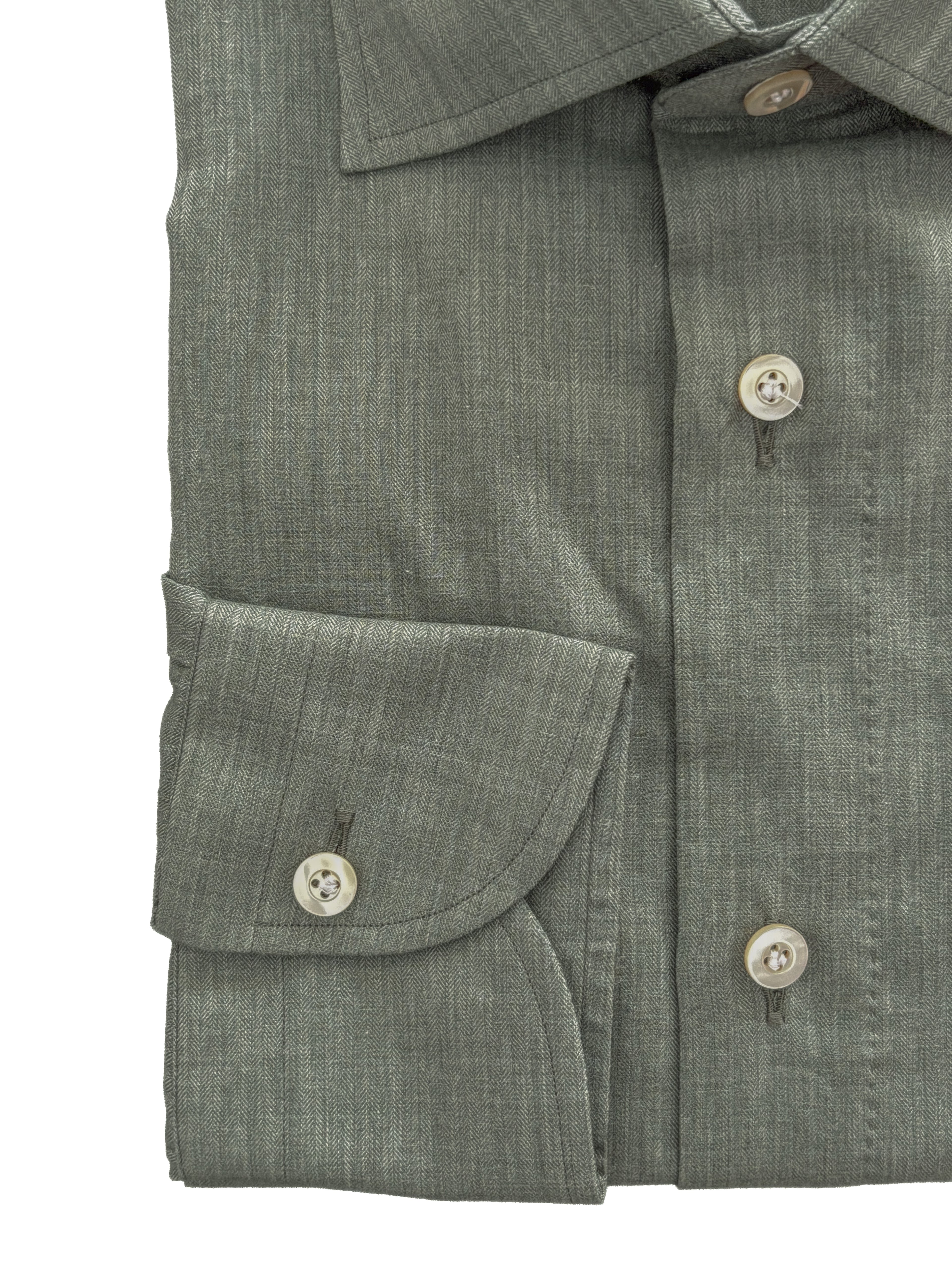 Micro Herringbone Shirt - Sage Green