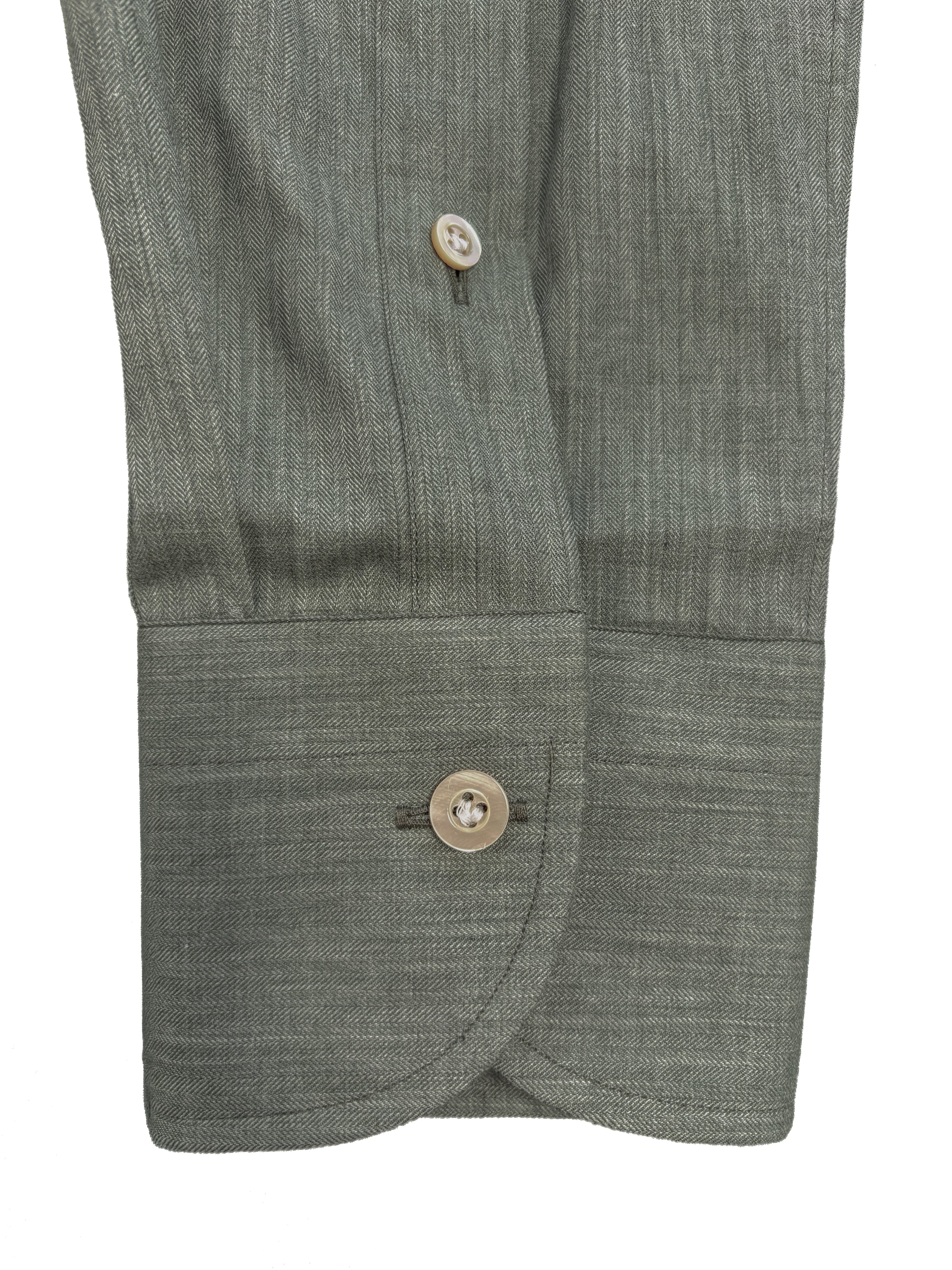 Micro Herringbone Shirt - Sage Green