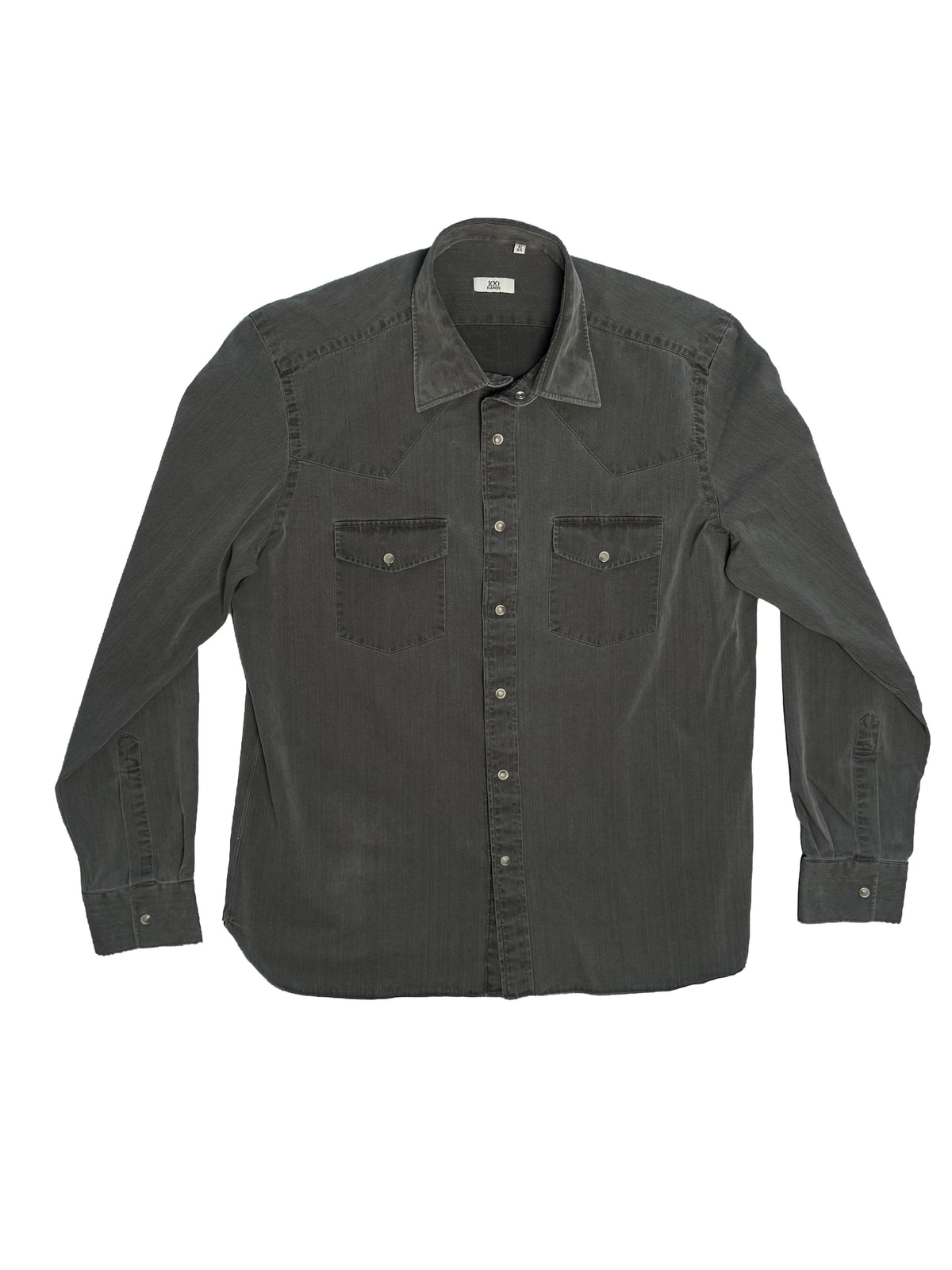 100Hands gray denim western shirt with pointed collar and button-front closure