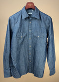 Indigo dyed linen Western shirt by 100Hands, featuring a classic Western style with button-front and pointed yoke details.