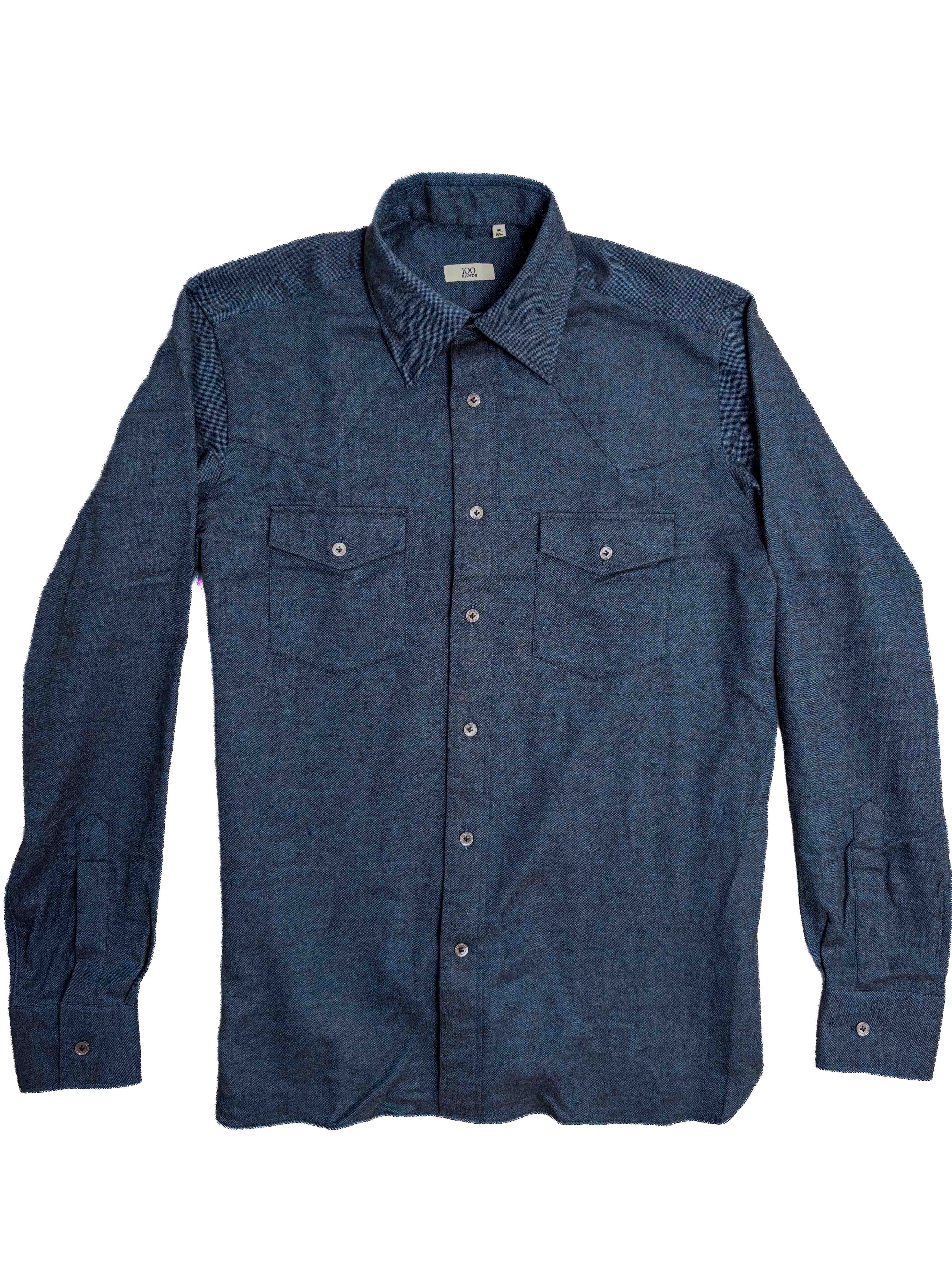 Brushed Oxford Western Shirt - Blue