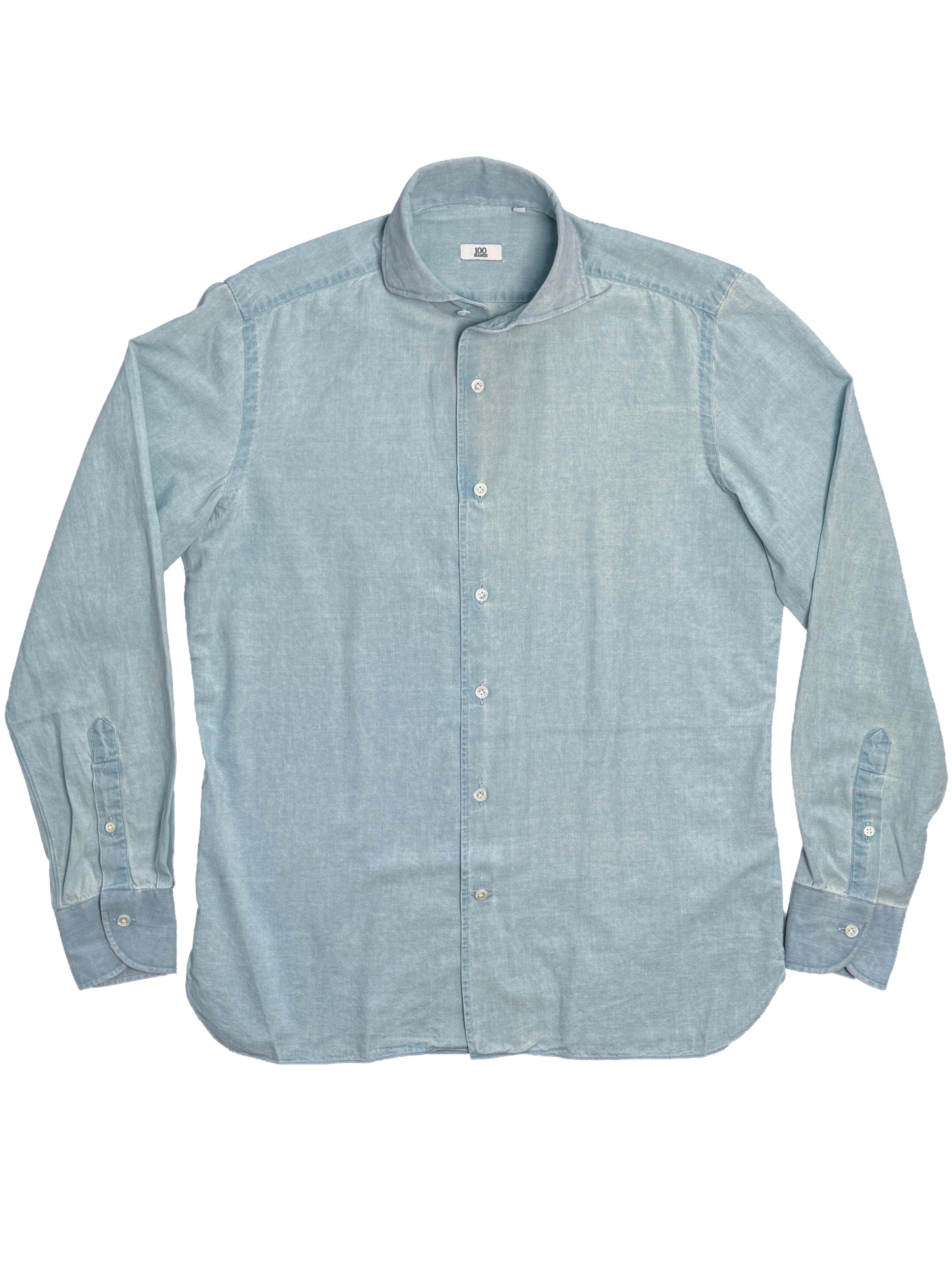 One Piece Collar Japanese Selvedge Chambray Shirt - Ice Wash