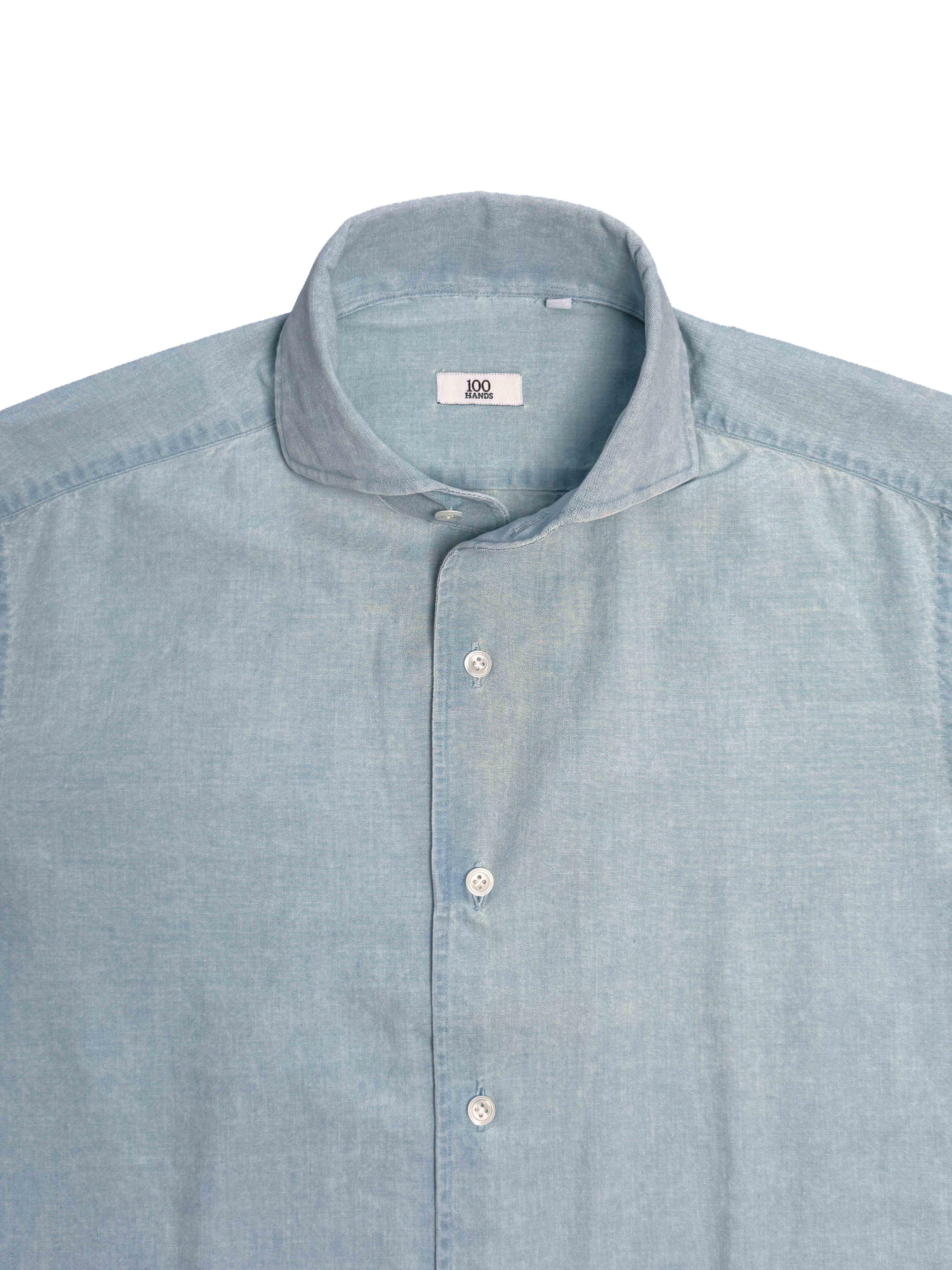 One Piece Collar Japanese Selvedge Chambray Shirt - Ice Wash