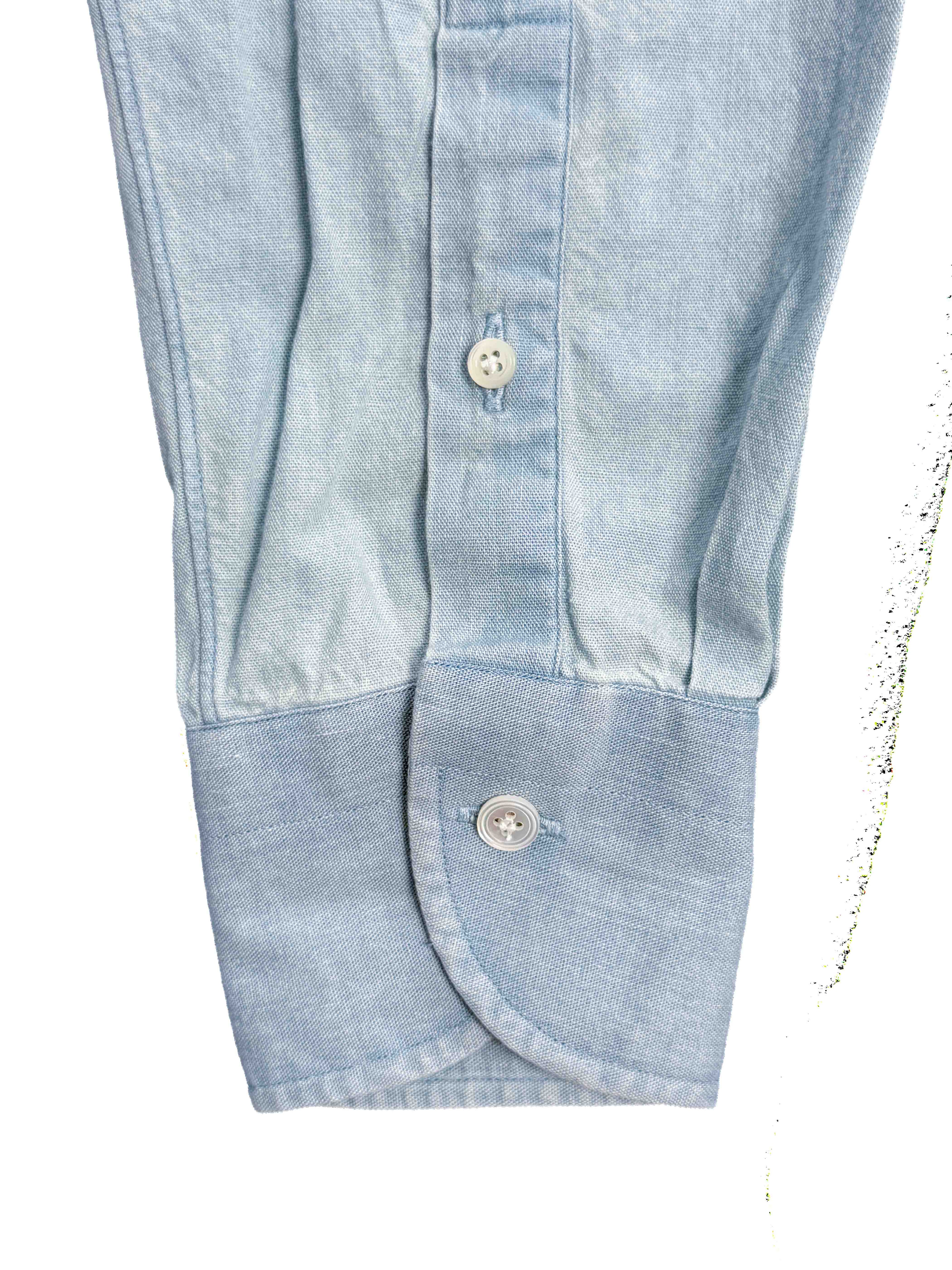 One Piece Collar Japanese Selvedge Chambray Shirt - Ice Wash