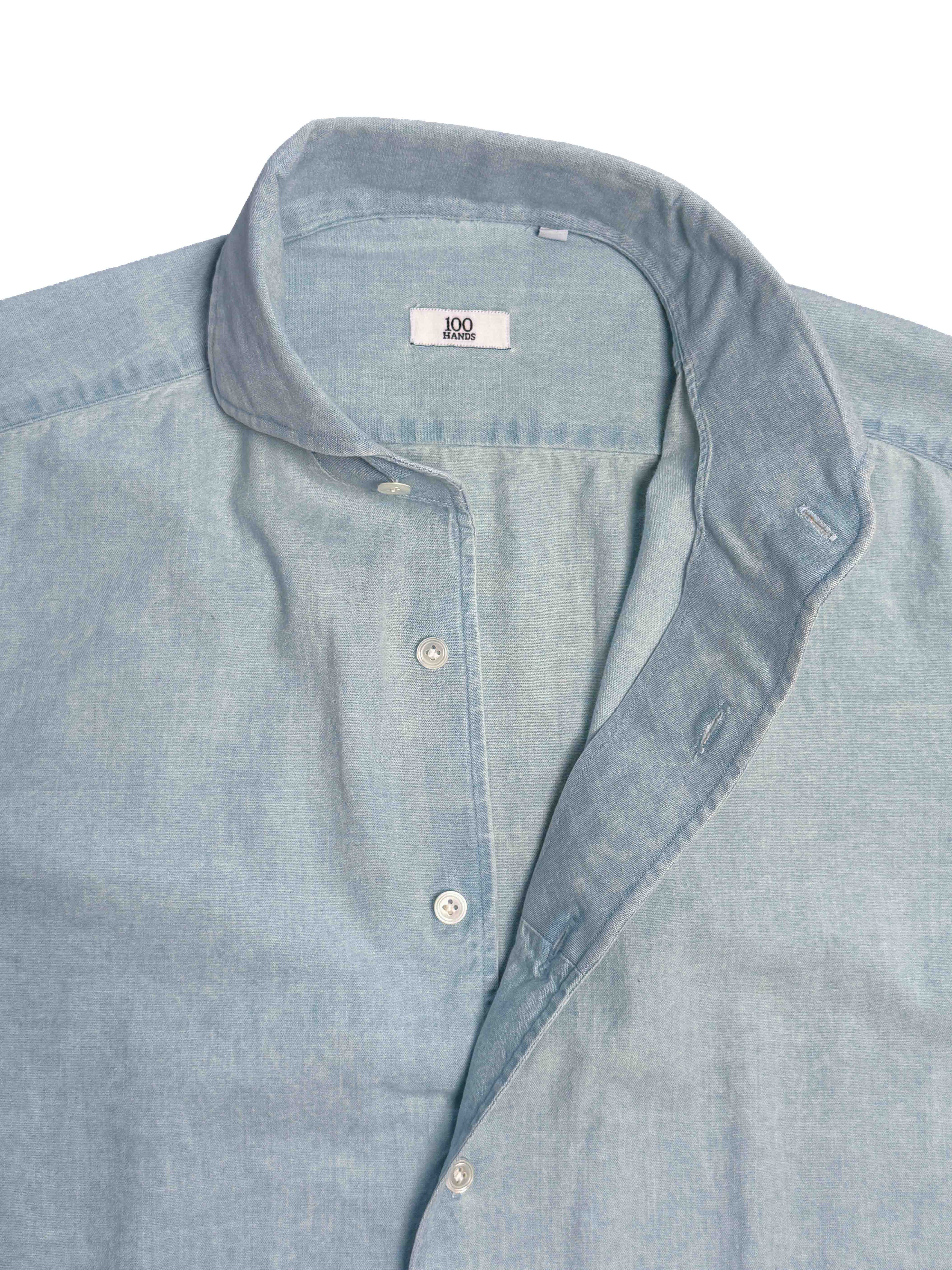 One Piece Collar Japanese Selvedge Chambray Shirt - Ice Wash