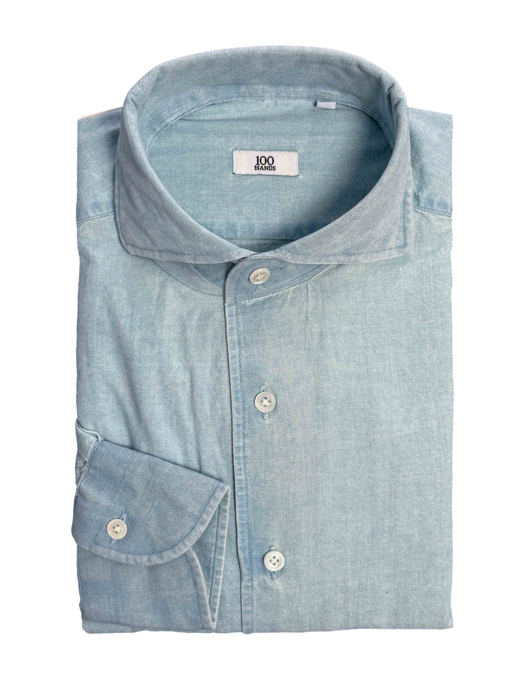 One Piece Collar Japanese Selvedge Chambray Shirt - Ice Wash
