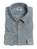 Japanese Vintage Denim Button Down Shirt - Blue Stripe