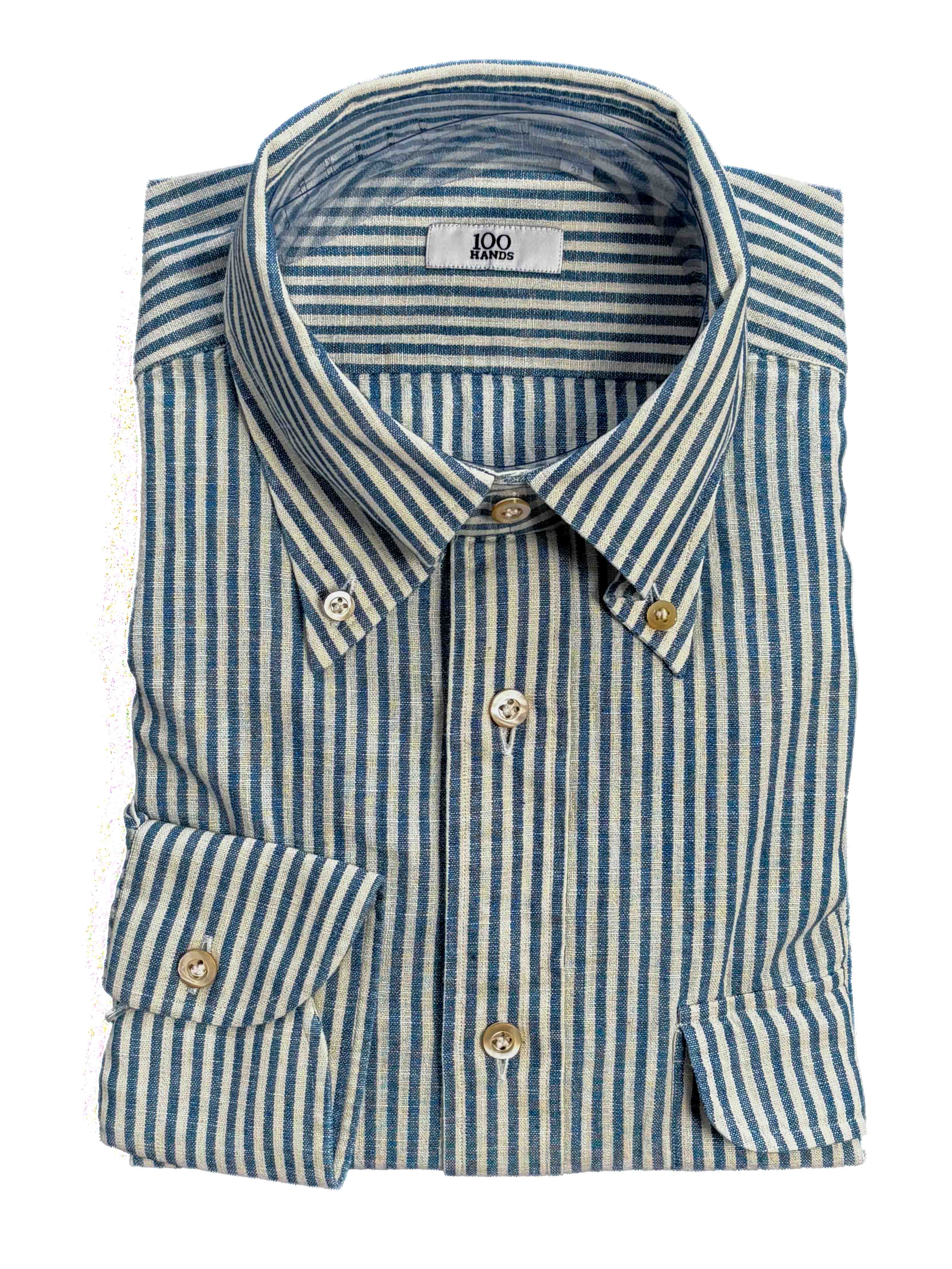 Japanese Vintage Denim Button Down Shirt - Blue Stripe