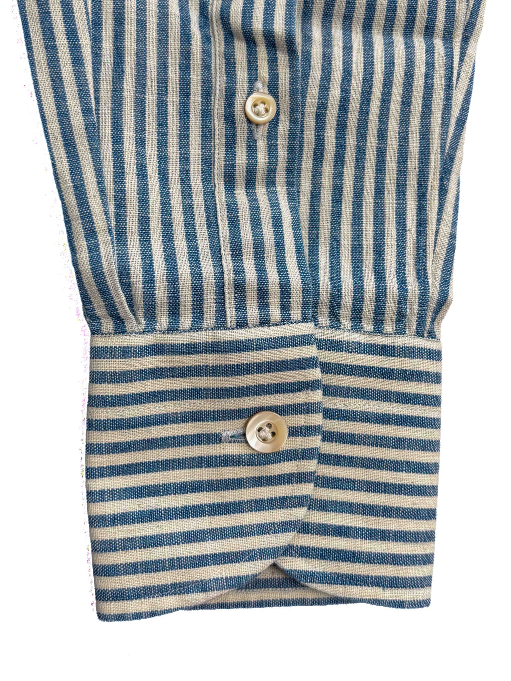 Japanese Vintage Denim Button Down Shirt - Blue Stripe