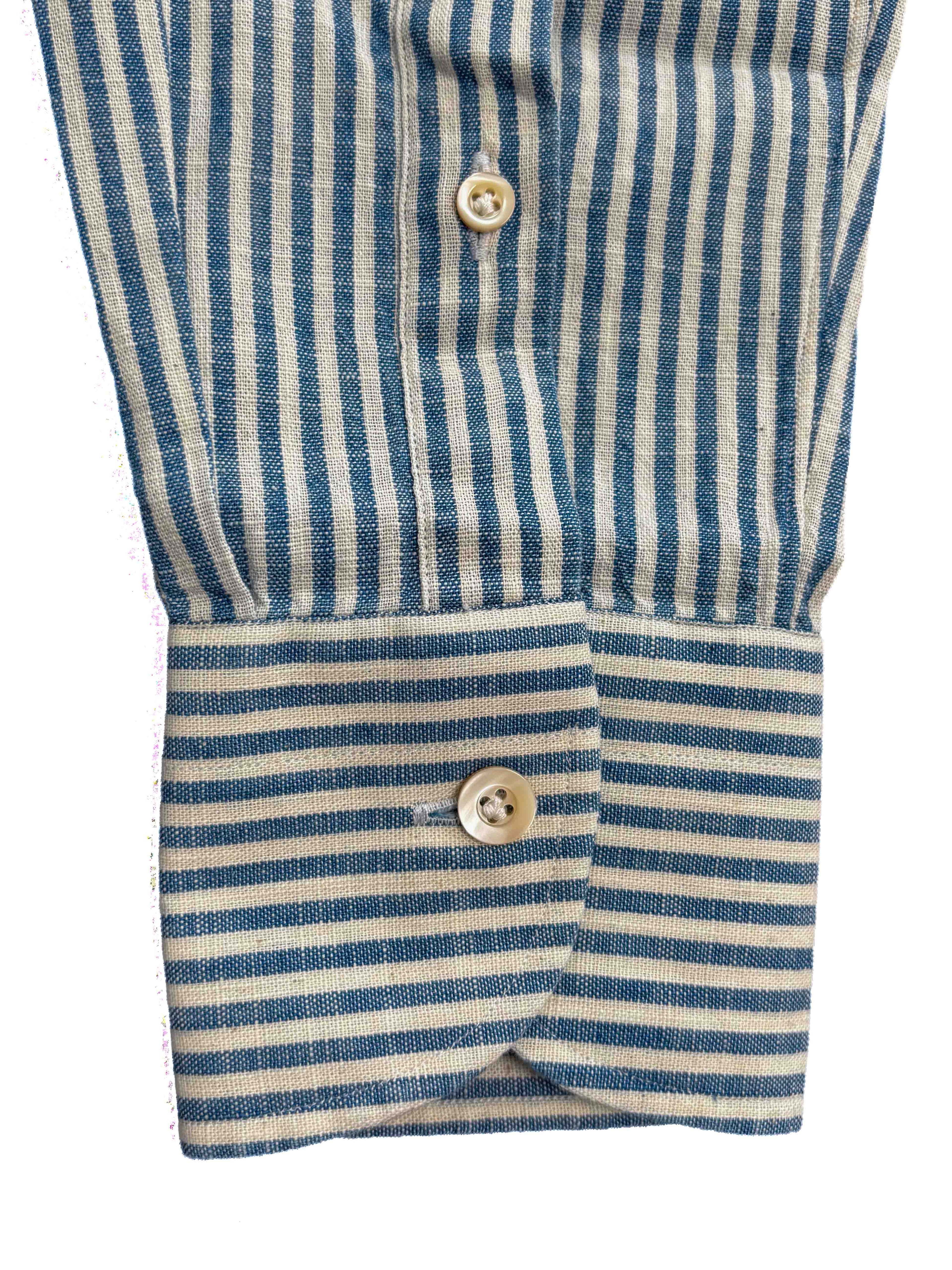 Japanese Vintage Denim Button Down Shirt - Blue Stripe