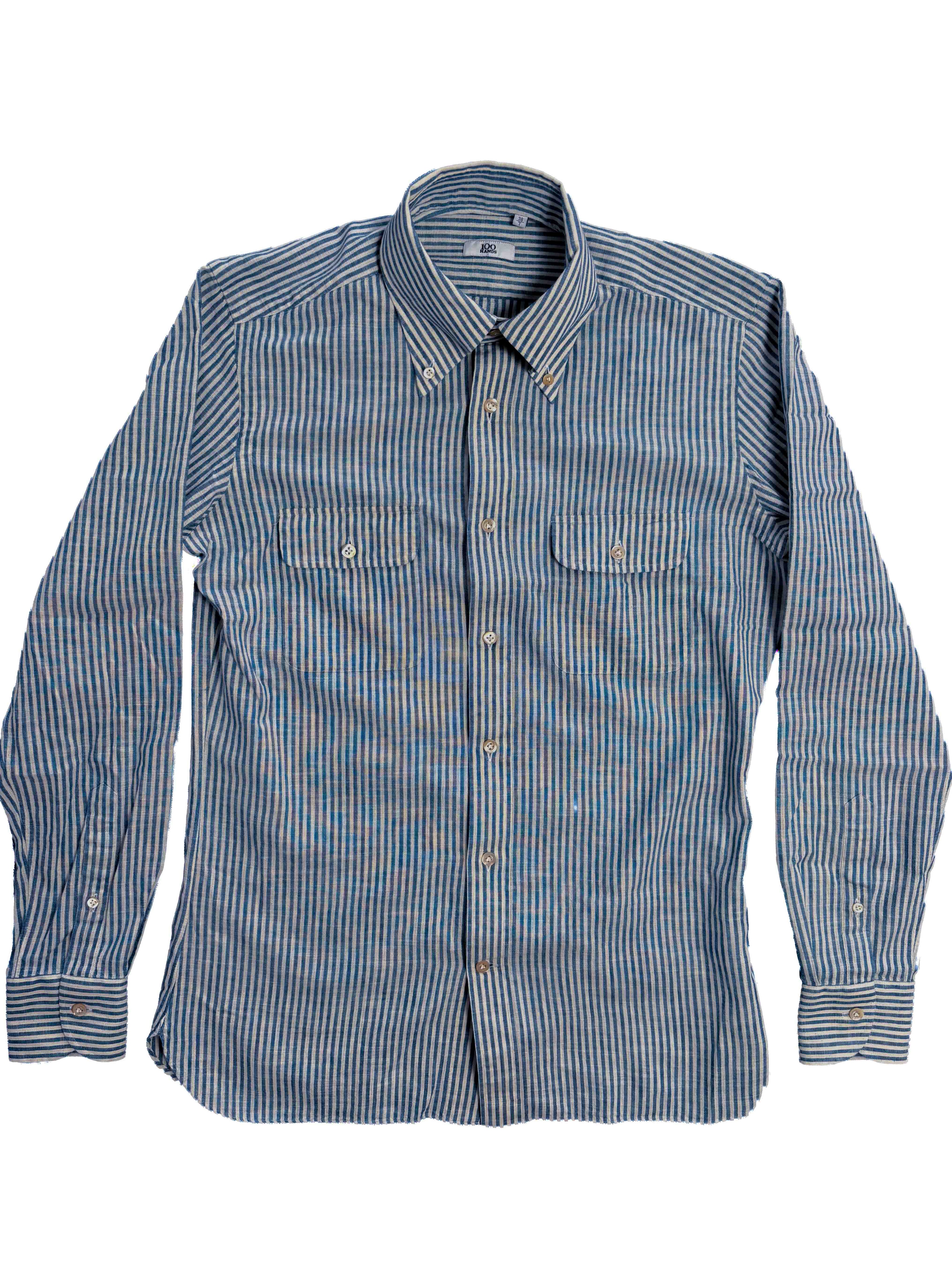 Japanese Vintage Denim Button Down Shirt - Blue Stripe