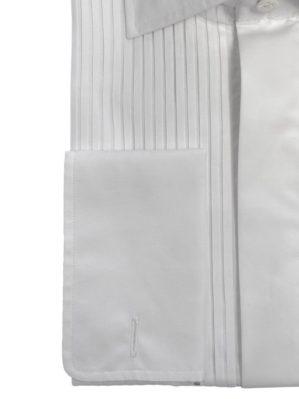 Pleated Tuxedo Shirt Concealed Placket - White