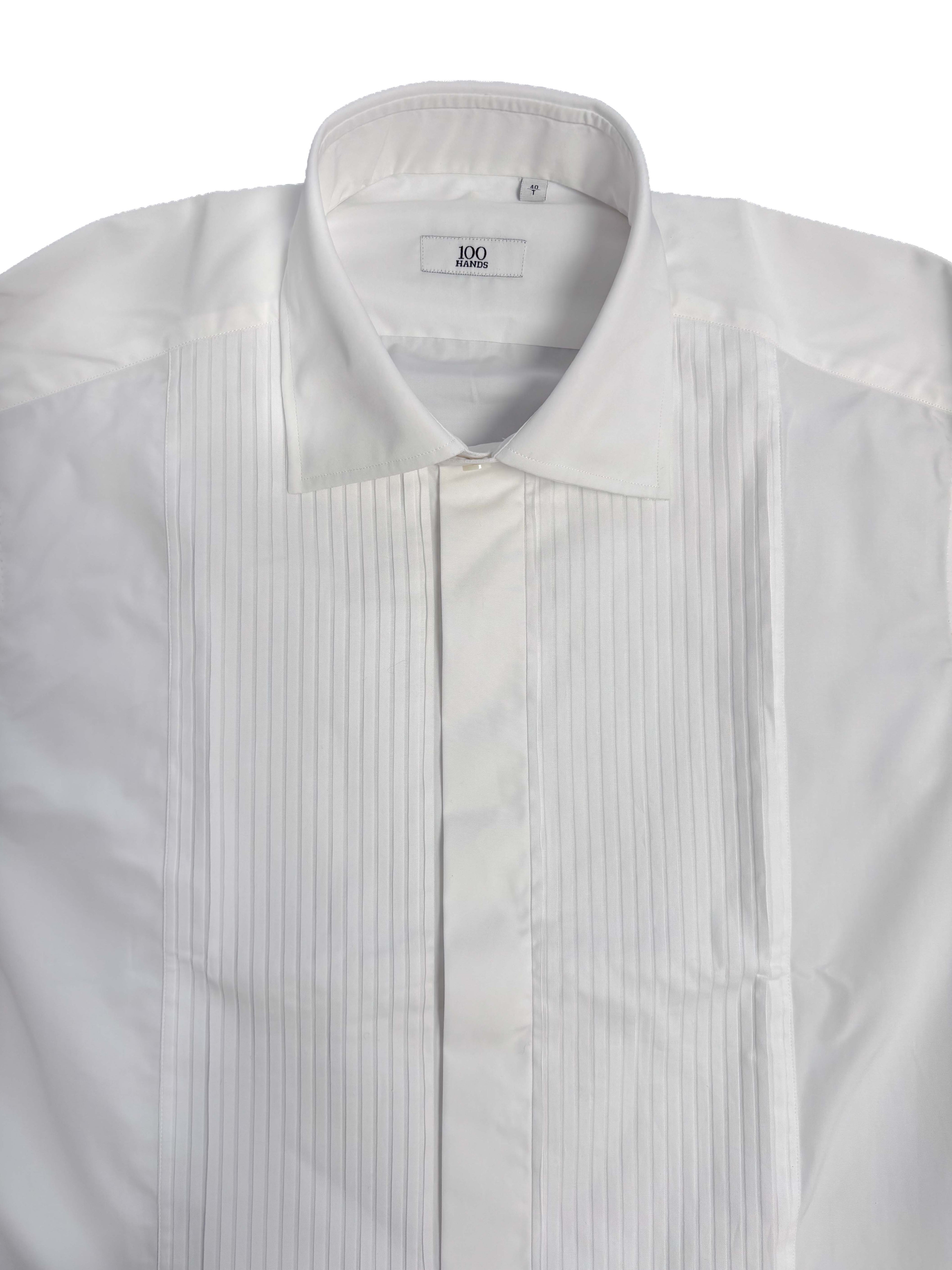 Pleated Tuxedo Shirt Concealed Placket - White