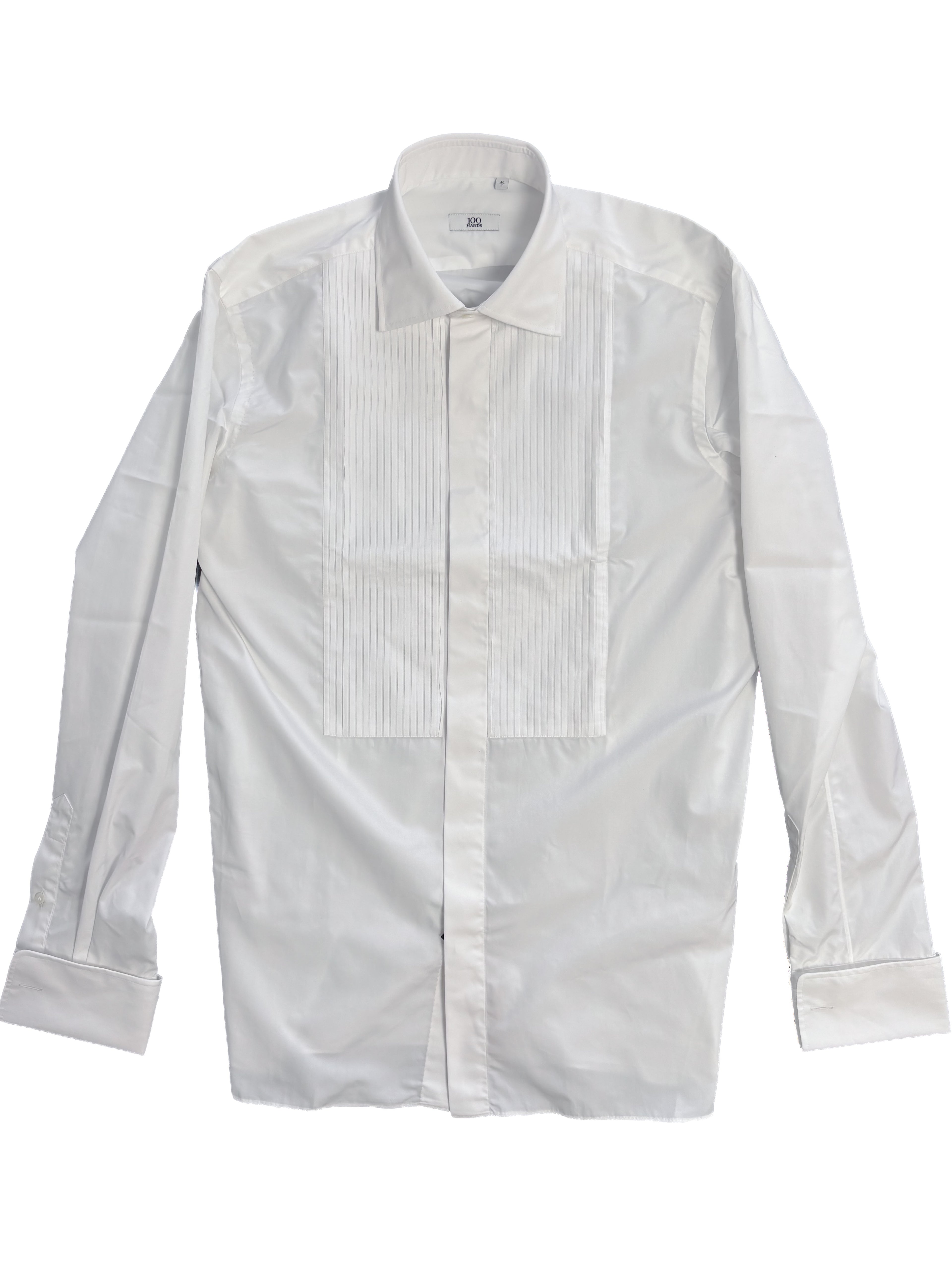 Pleated Tuxedo Shirt Concealed Placket - White