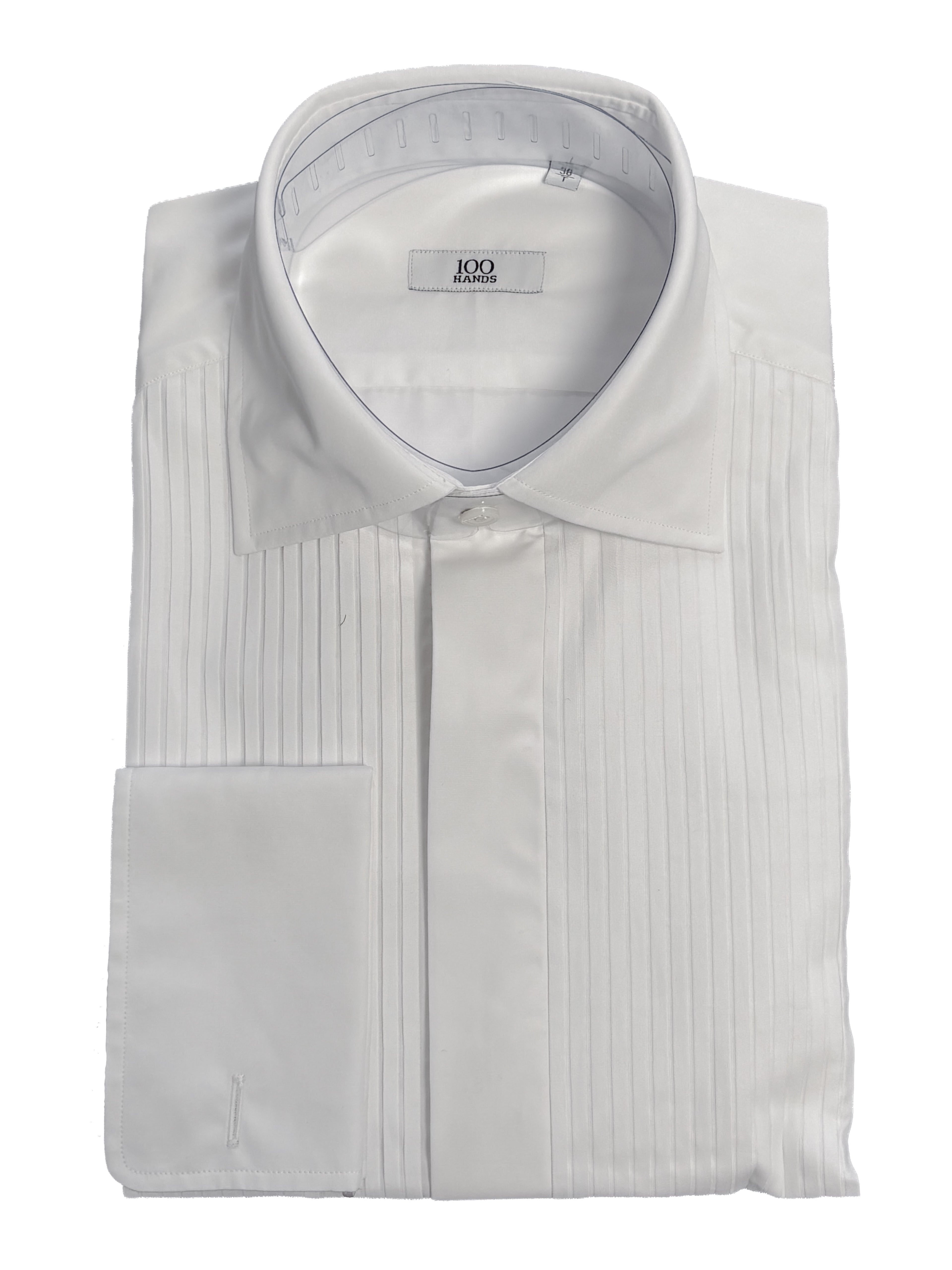 Pleated Tuxedo Shirt Concealed Placket - White