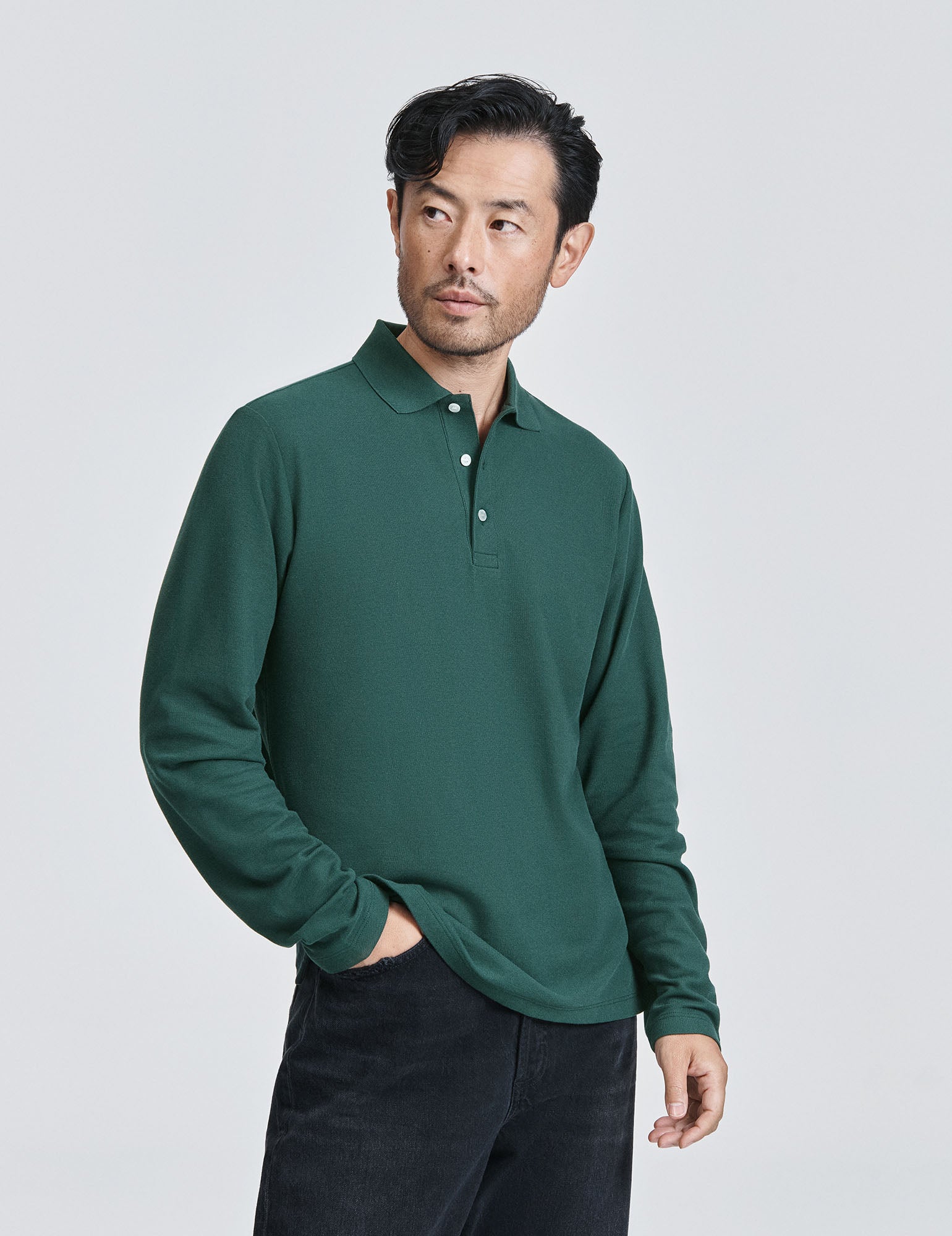 Long Sleeve Pique Polo - Pine Grove