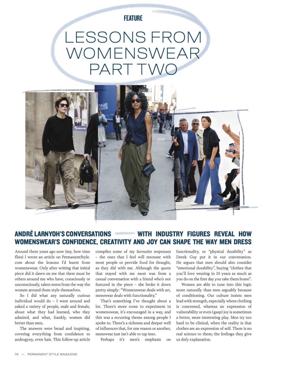 Interior page of Permanent Style Magazine Vol. 3, featuring fashion photography and layout design within the book.