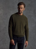 Private White V.C. Cashmere Crewneck in dark green, soft knit sweater with a classic crewneck design and ribbed cuffs.