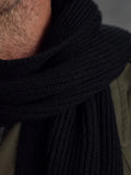 Private White V.C. black cashmere scarf with ribbed texture, soft and stylish clothing accessory for cold weather.